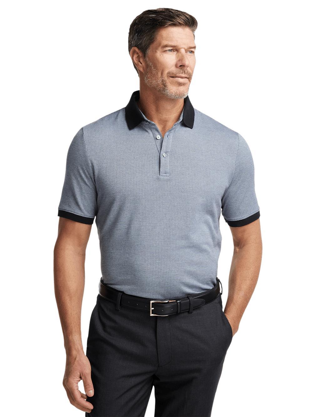 Cotton Three Button Polo - Blue Multi Product Image