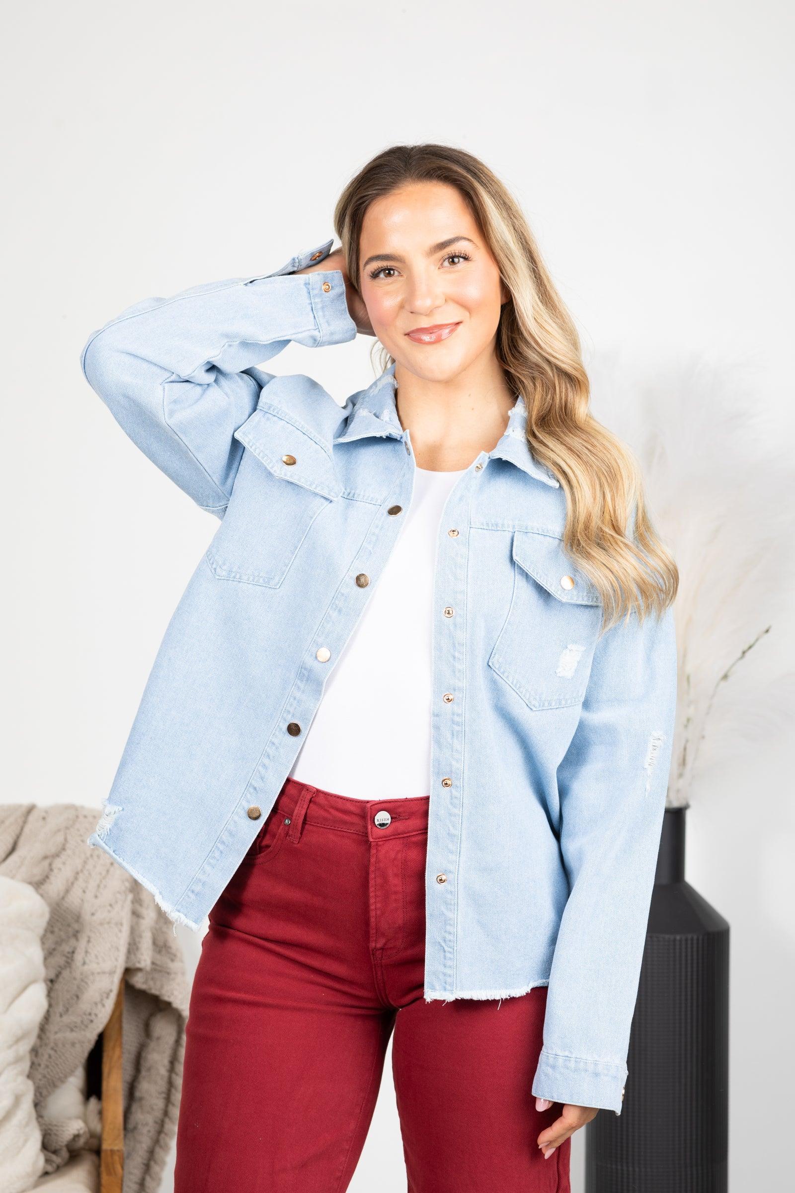 Denim Button Front Pockets Denim Jacket Product Image