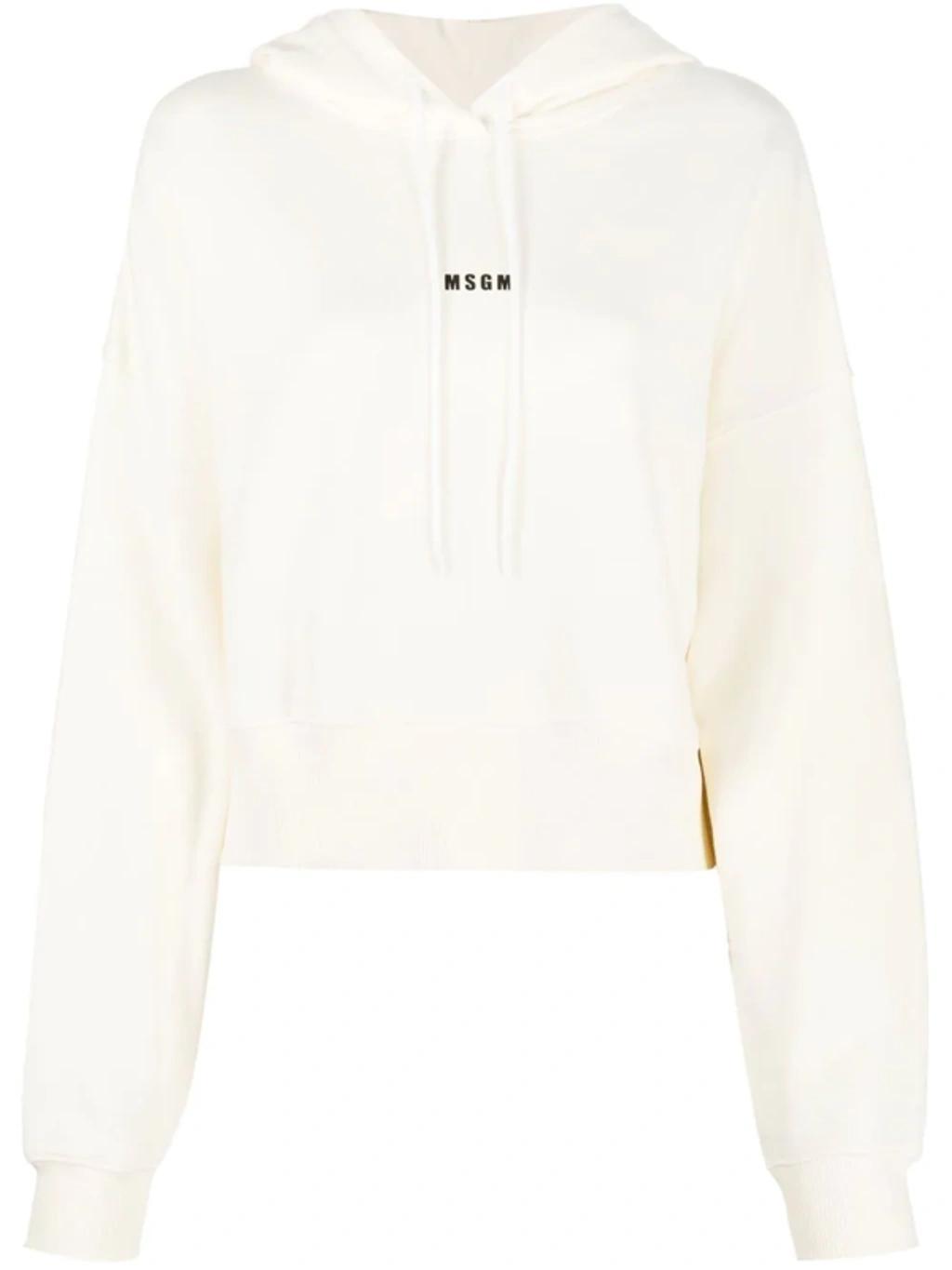 MSGM Cropped Logo-print Hoodie In White Product Image