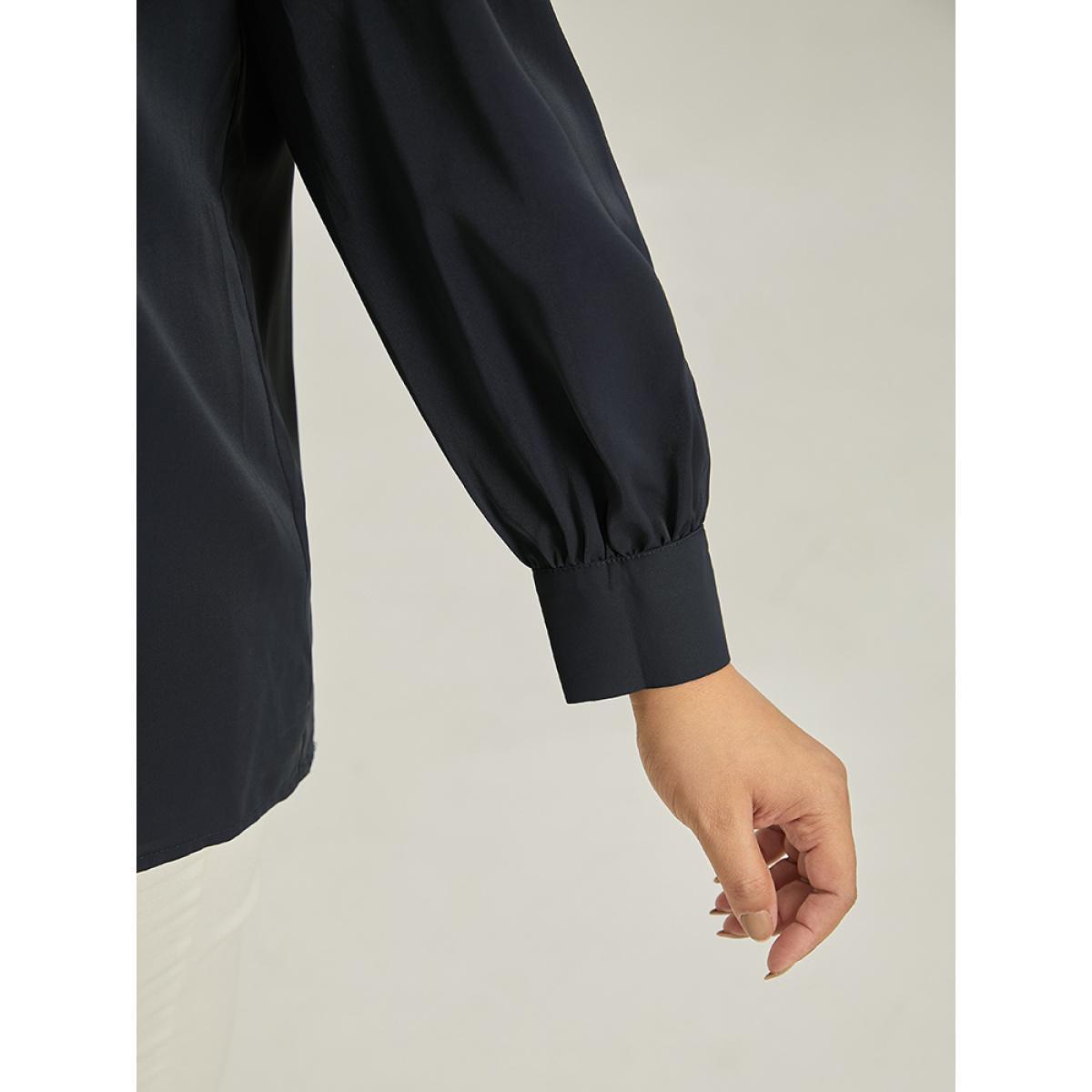 Plus Size Midnight Plain Twist Neck Keyhole Lantern Sleeve Blouse Women Office Long Sleeve Round Neck Work Blouses BloomChic 18-20/2X Product Image