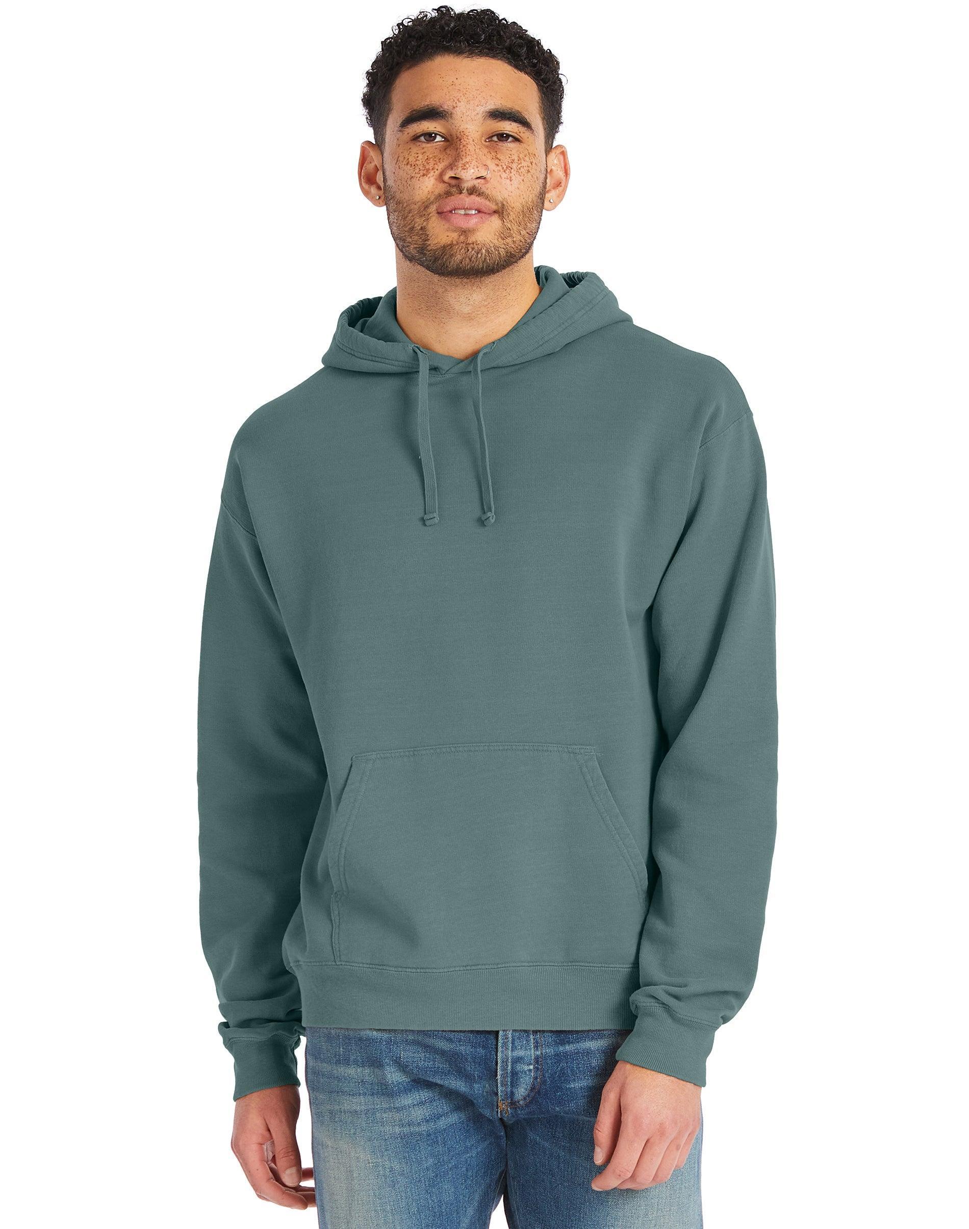 Hanes Mens Garment Dyed Fleece Hoodie Concrete Gray L Product Image
