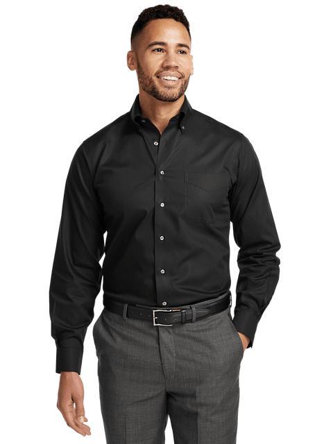 Non-Iron Cotton Pinpoint Solid Button Down Collar Dress Shirt - Black Product Image