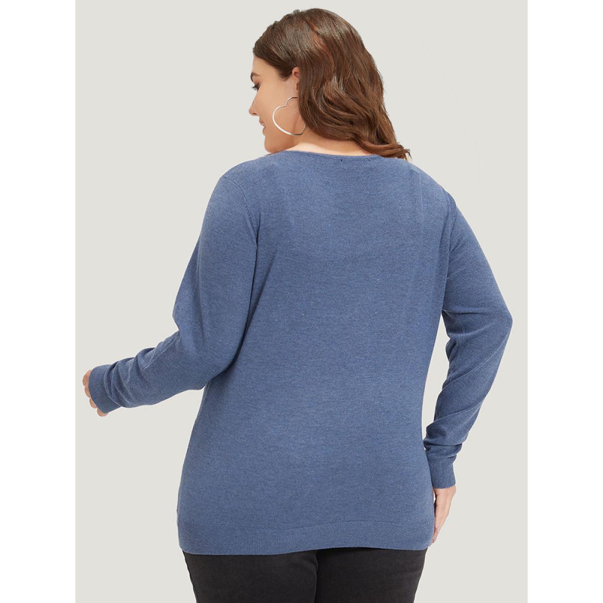 Plus Size Plain Crossover Elastic Cuffs Pullover Stone Women Casual Loose Long Sleeve Dailywear Pullovers BloomChic 30/6X Product Image