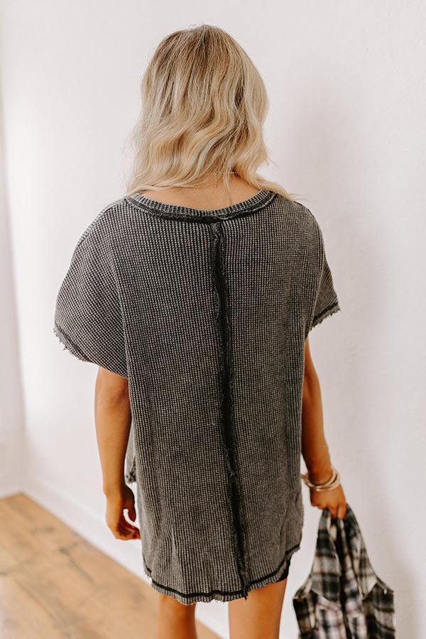 Visions Of You Waffle Knit Top In Vintage Black Product Image