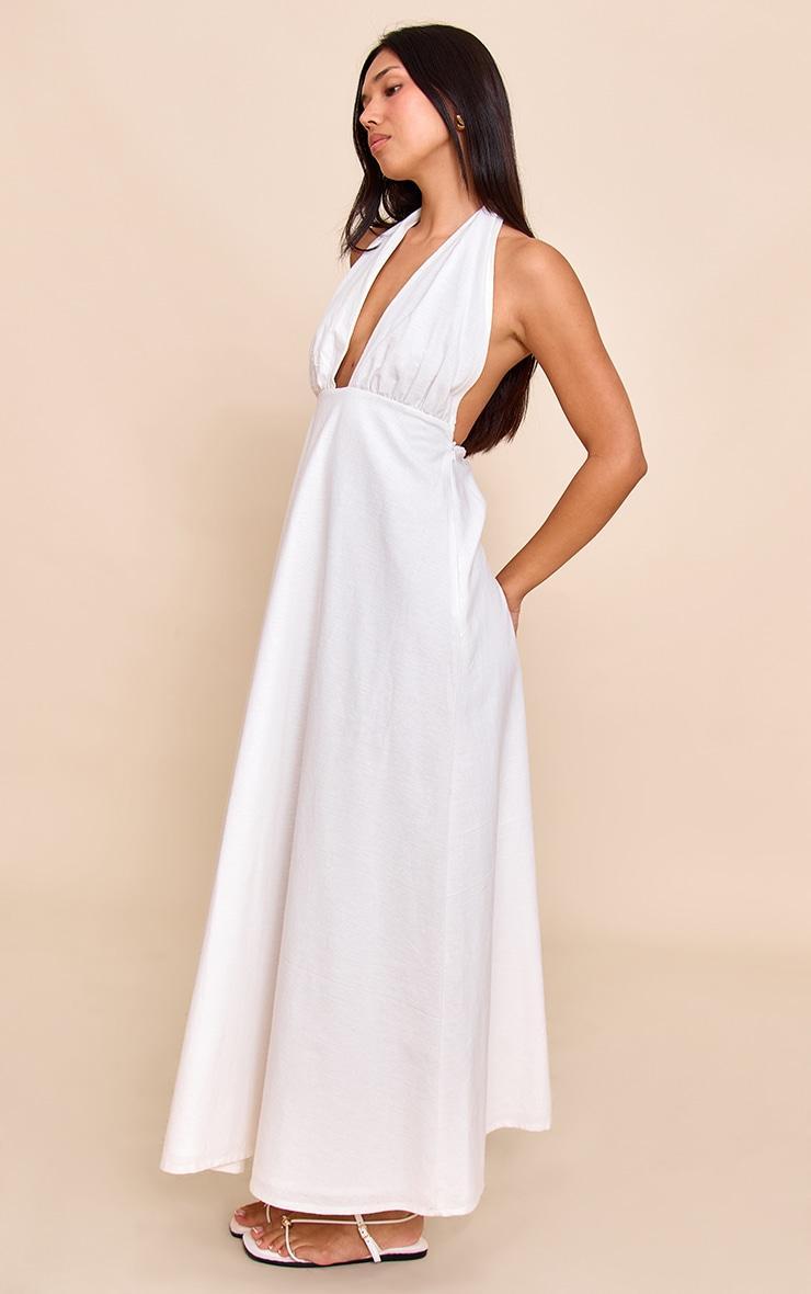 White Plunge Halterneck Maxi Dress Product Image