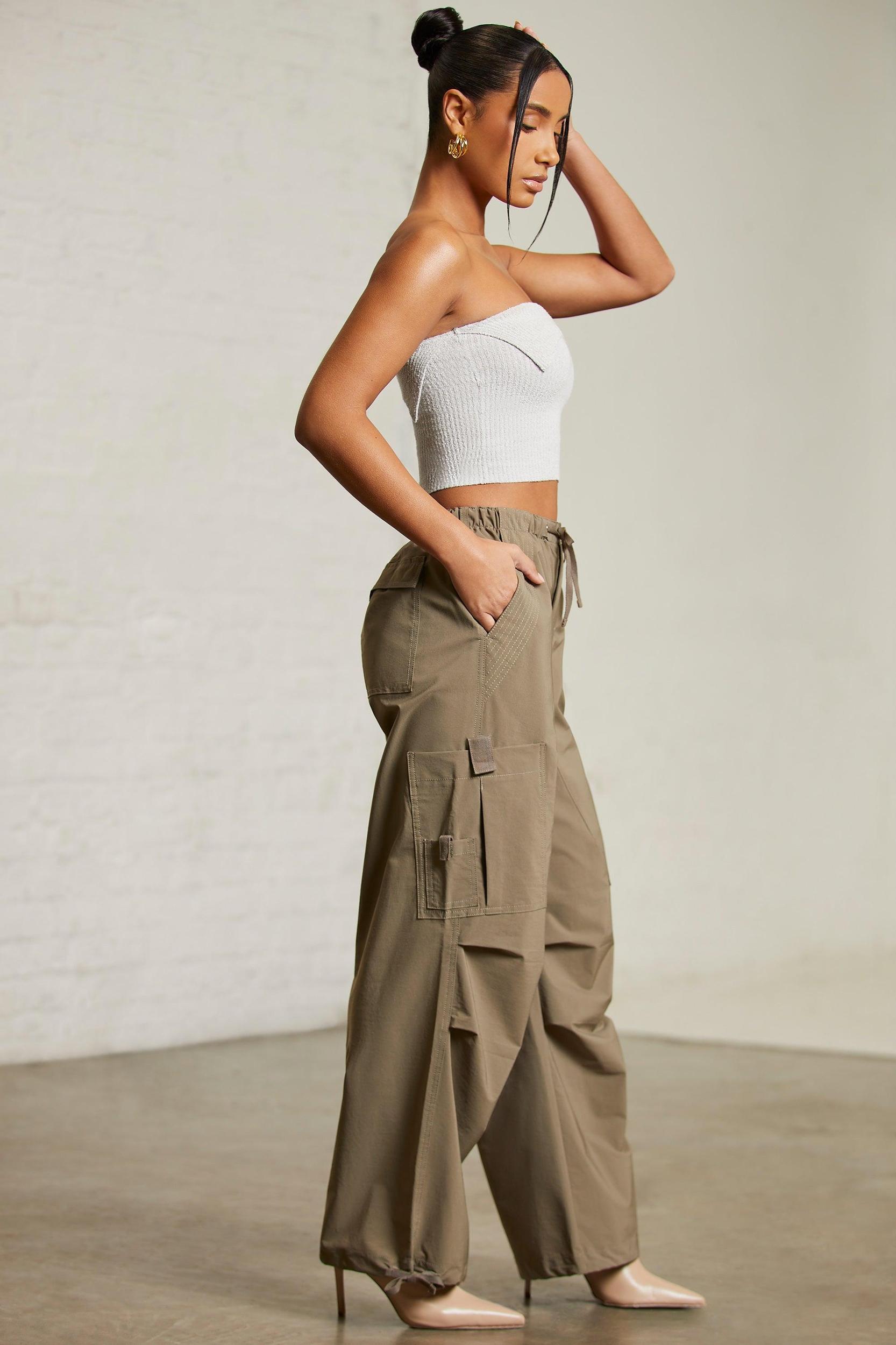 Wide Leg Cargo Trousers in Green Product Image