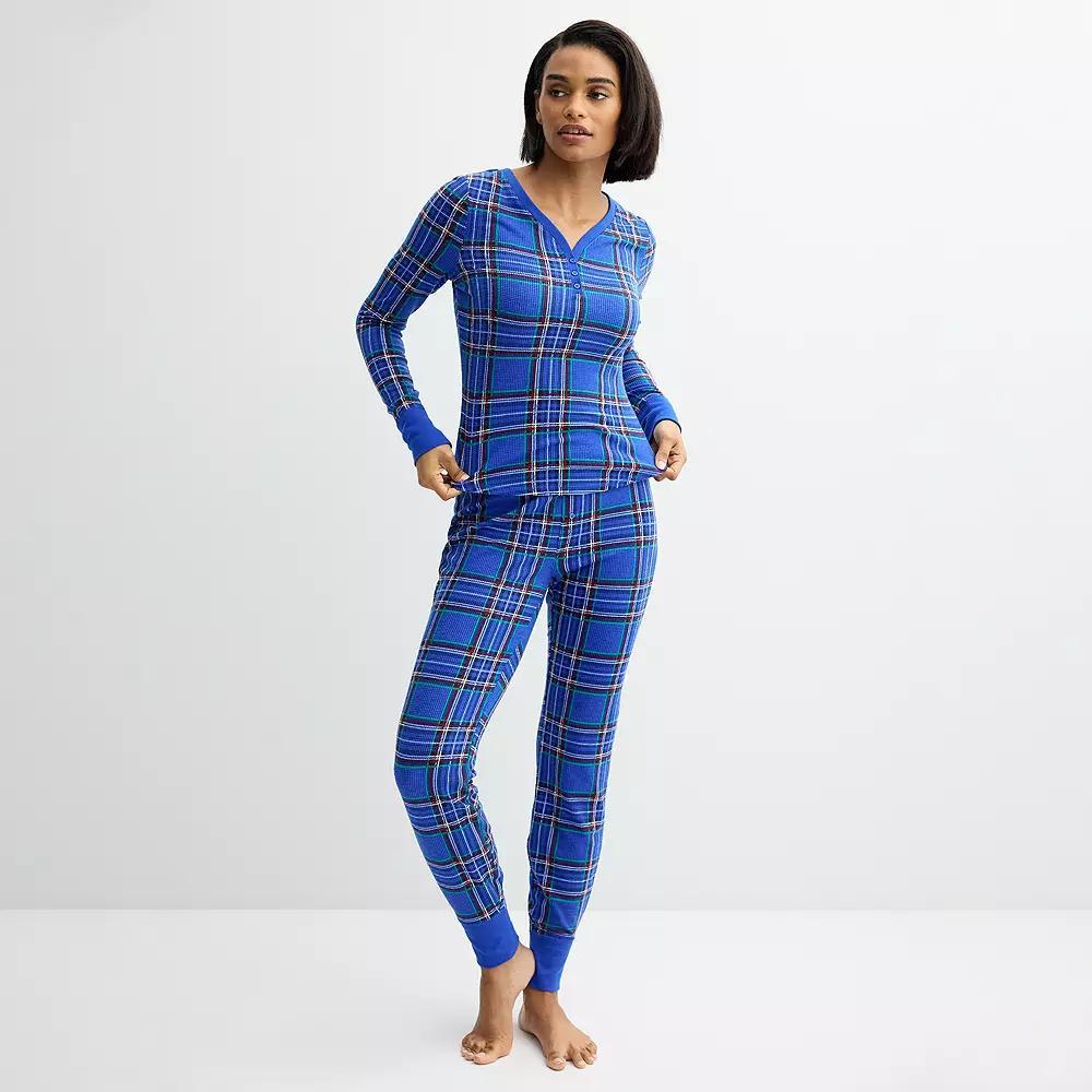Petite Sonoma Goods For Life® Thermal Pajamas, Women's, Size: XXL Petite, Plaid Check Green Product Image