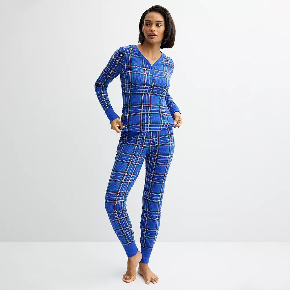 Petite Sonoma Goods For Life® Thermal Pajamas, Women's, Size: XXL Petite, Plaid Check Green Product Image