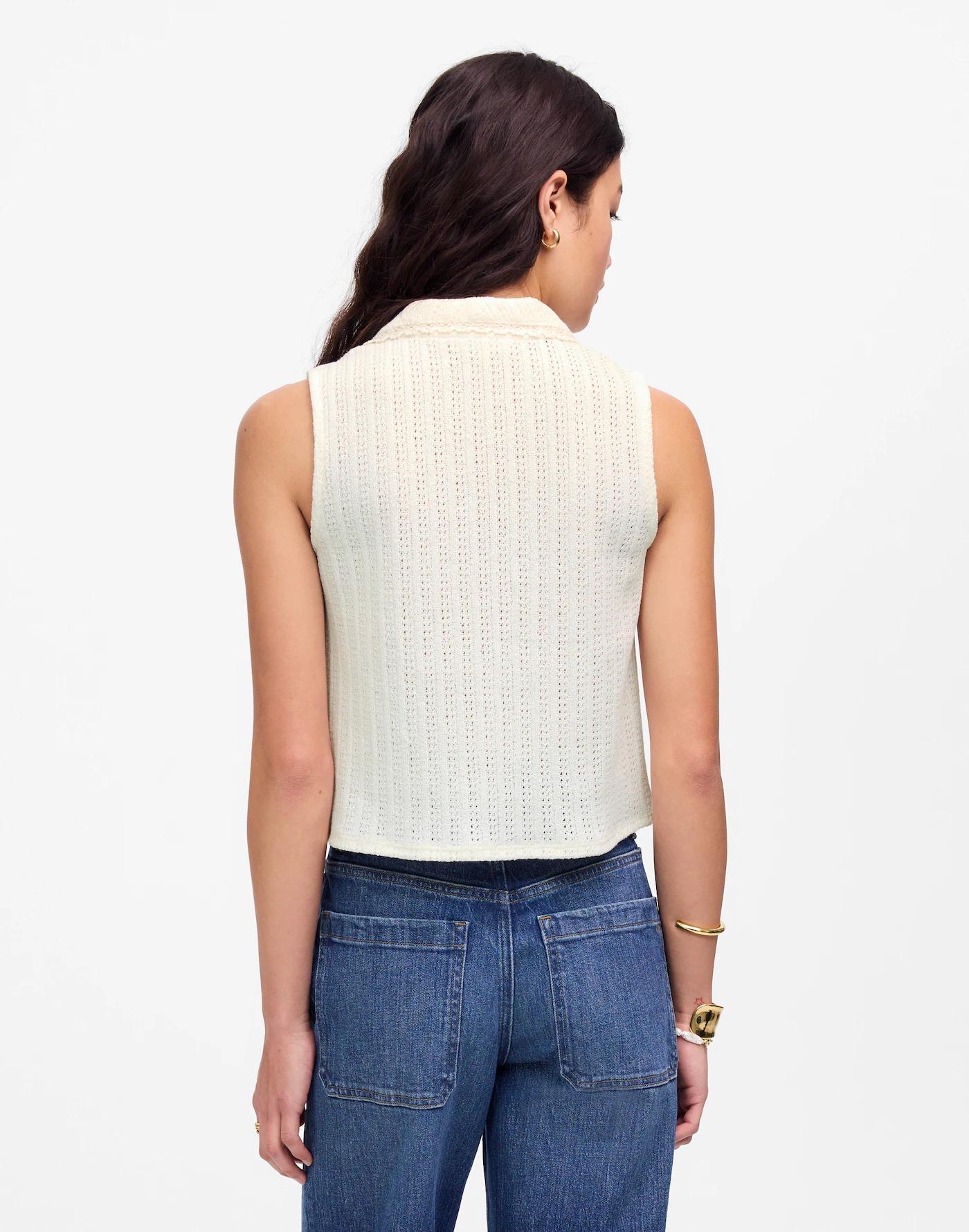 Crochet-Knit V-Neck Sweater Vest Product Image