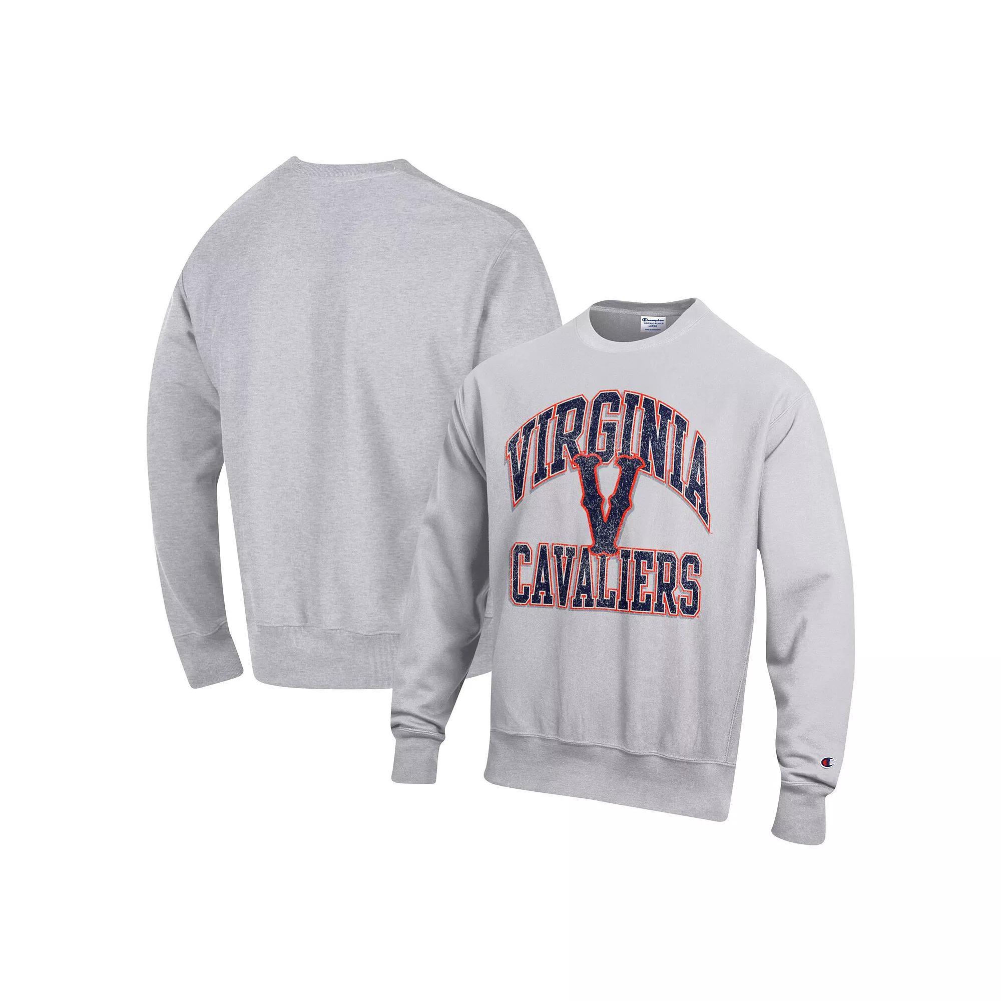 Men's Champion Heather Gray Virginia Cavaliers Vault Late Night Reverse Weave Pullover Sweatshirt, Size: Medium, Grey Product Image
