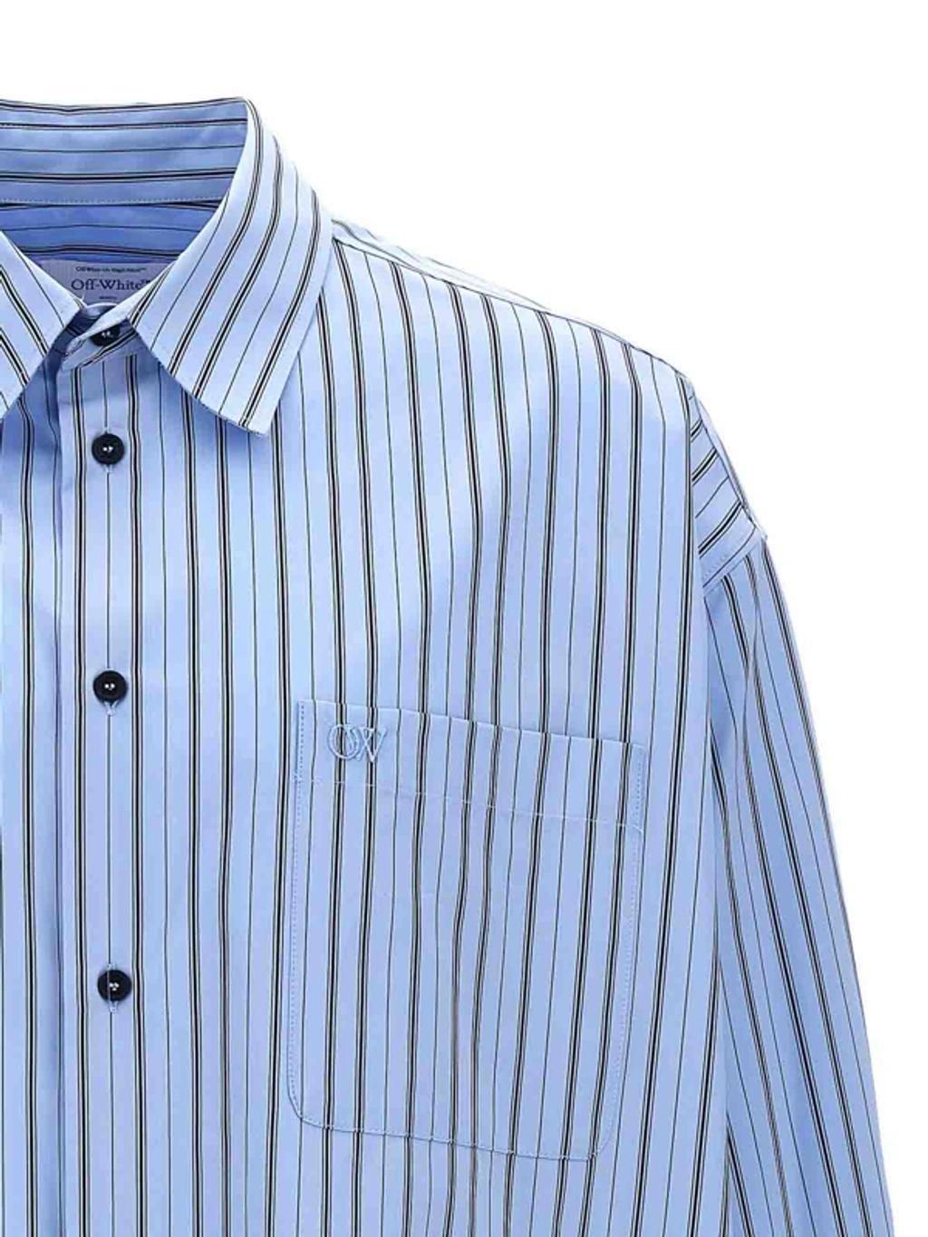 OFF-WHITE Striped Cotton Shirt In Placid Blue Product Image