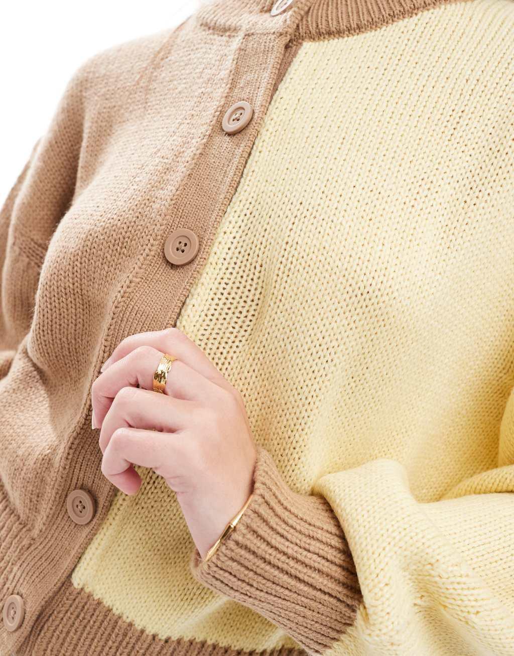 ASOS DESIGN banana sleeve boxy cardigan in buttermilk and mocha Product Image