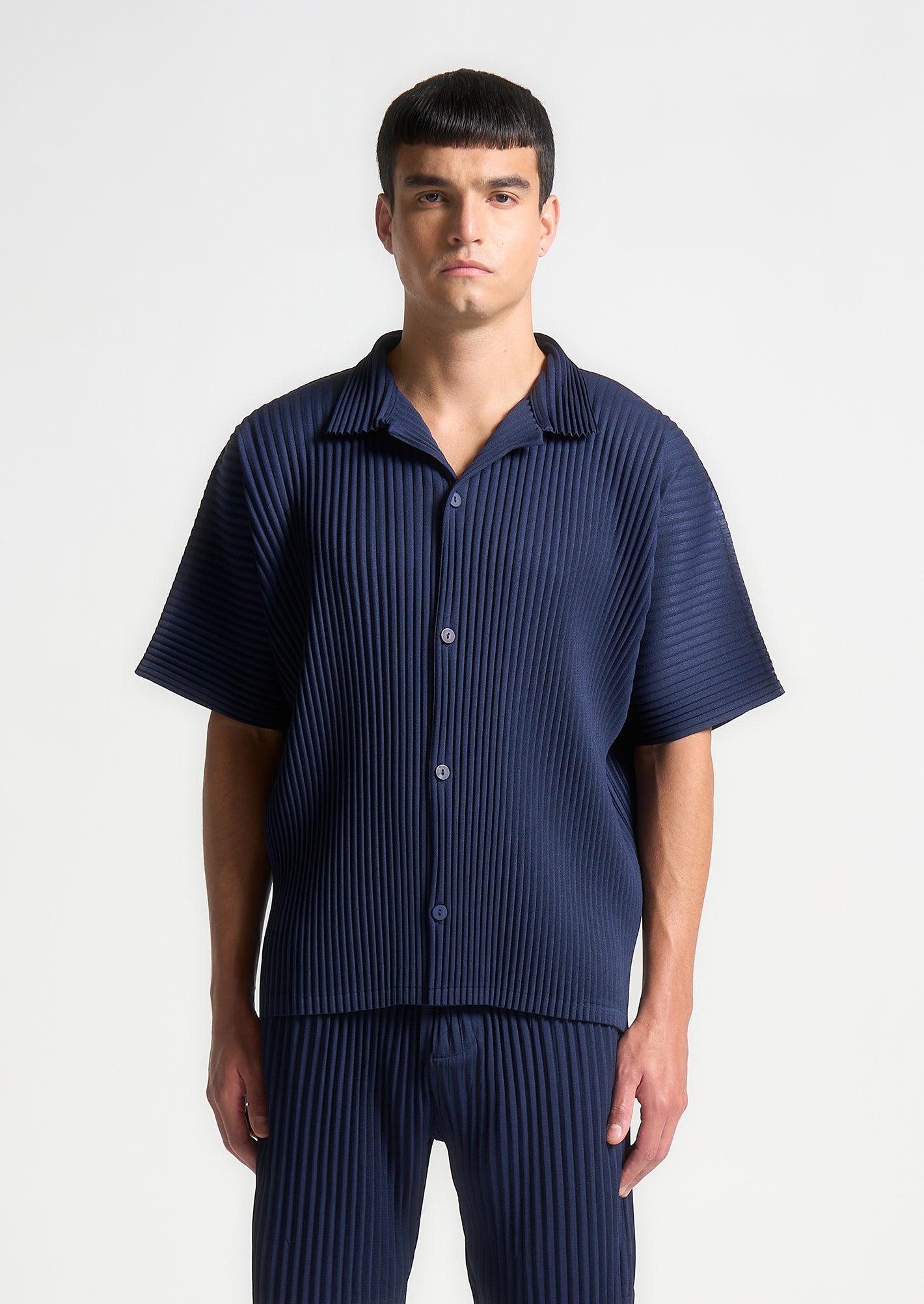 Pleated Shirt - Navy Male Product Image