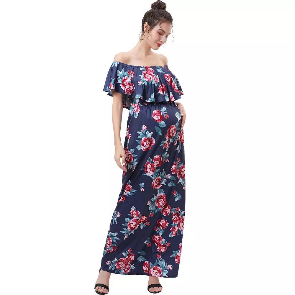 Maternity Pokkori Floral Print Maxi Dress, Women's, Size: Large-Mat, Light Floral Product Image