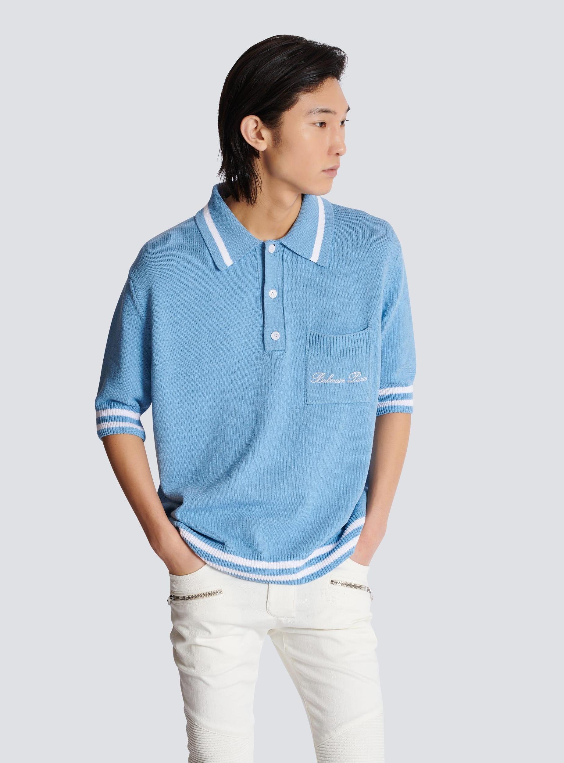 Wool polo shirt with Balmain Signature embroidery  Product Image