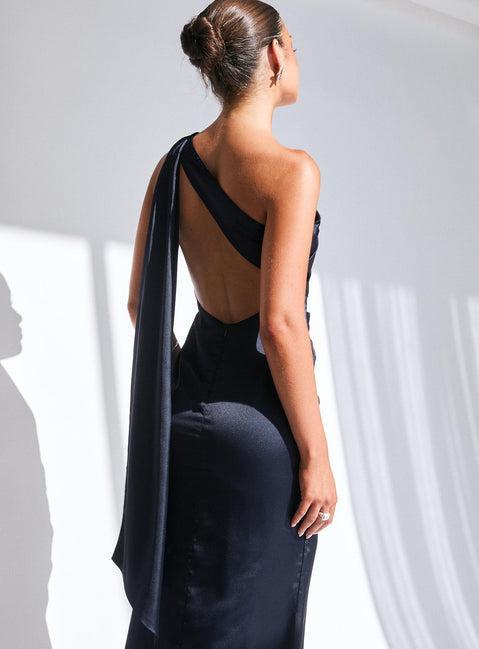 Dulcia One Shoulder Maxi Dress Blue Product Image