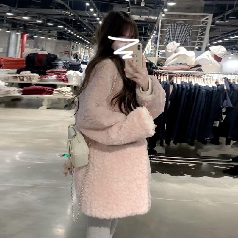 Plain Fleece Single Breasted Coat Product Image