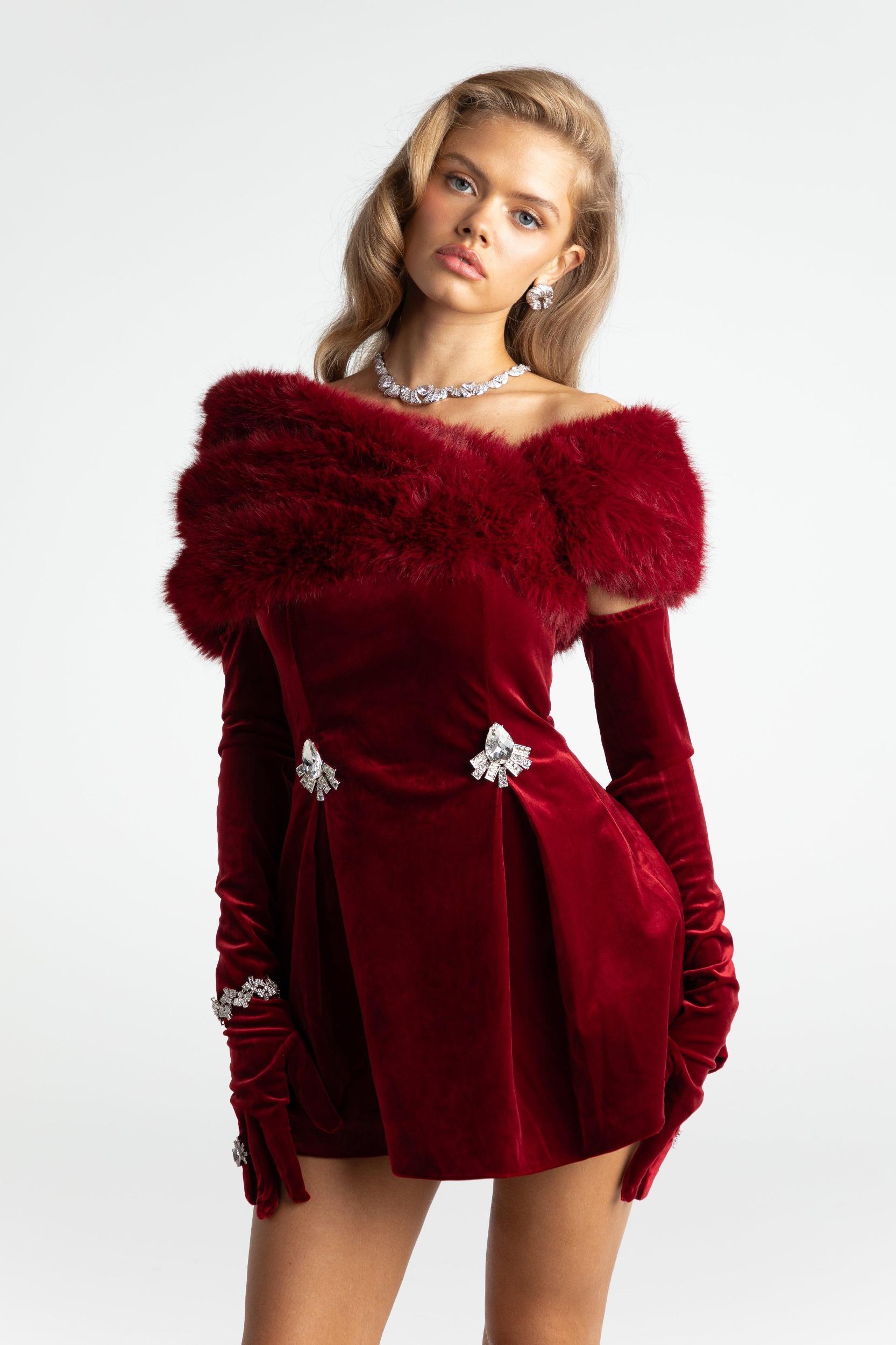 Simone Velvet Dress (Red) Product Image