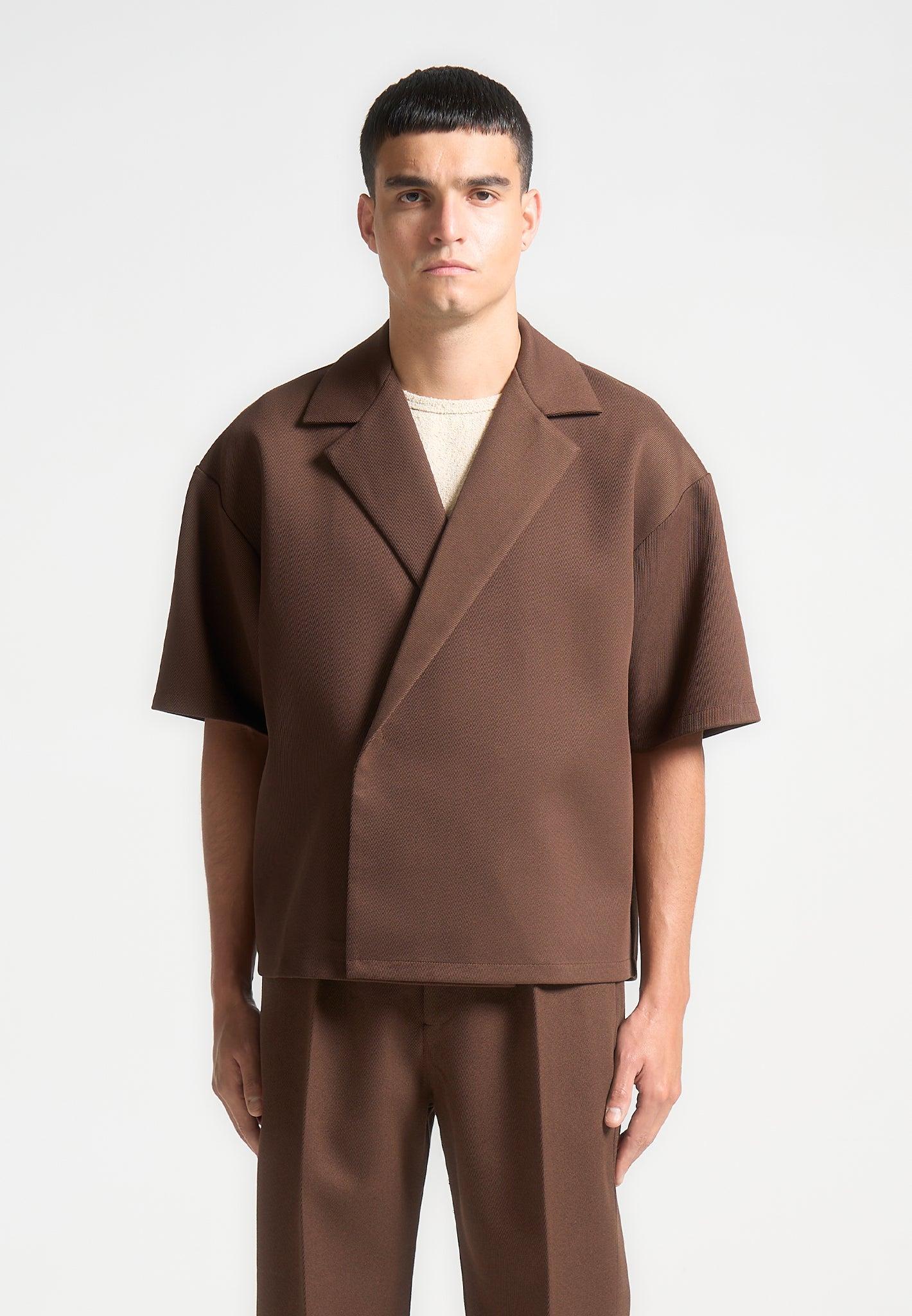 Abel - Boxy Twill Double Breasted Shirt - Brown Male Product Image