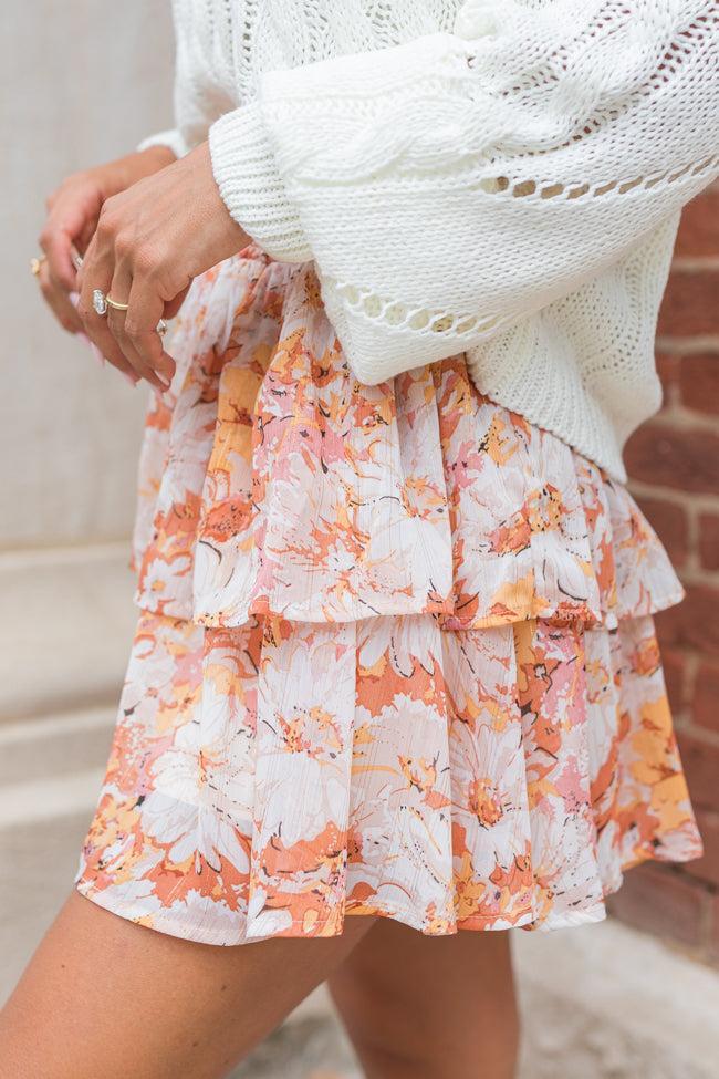 Breezy Beige And Mustard Floral Tiered Skort FINAL SALE Product Image