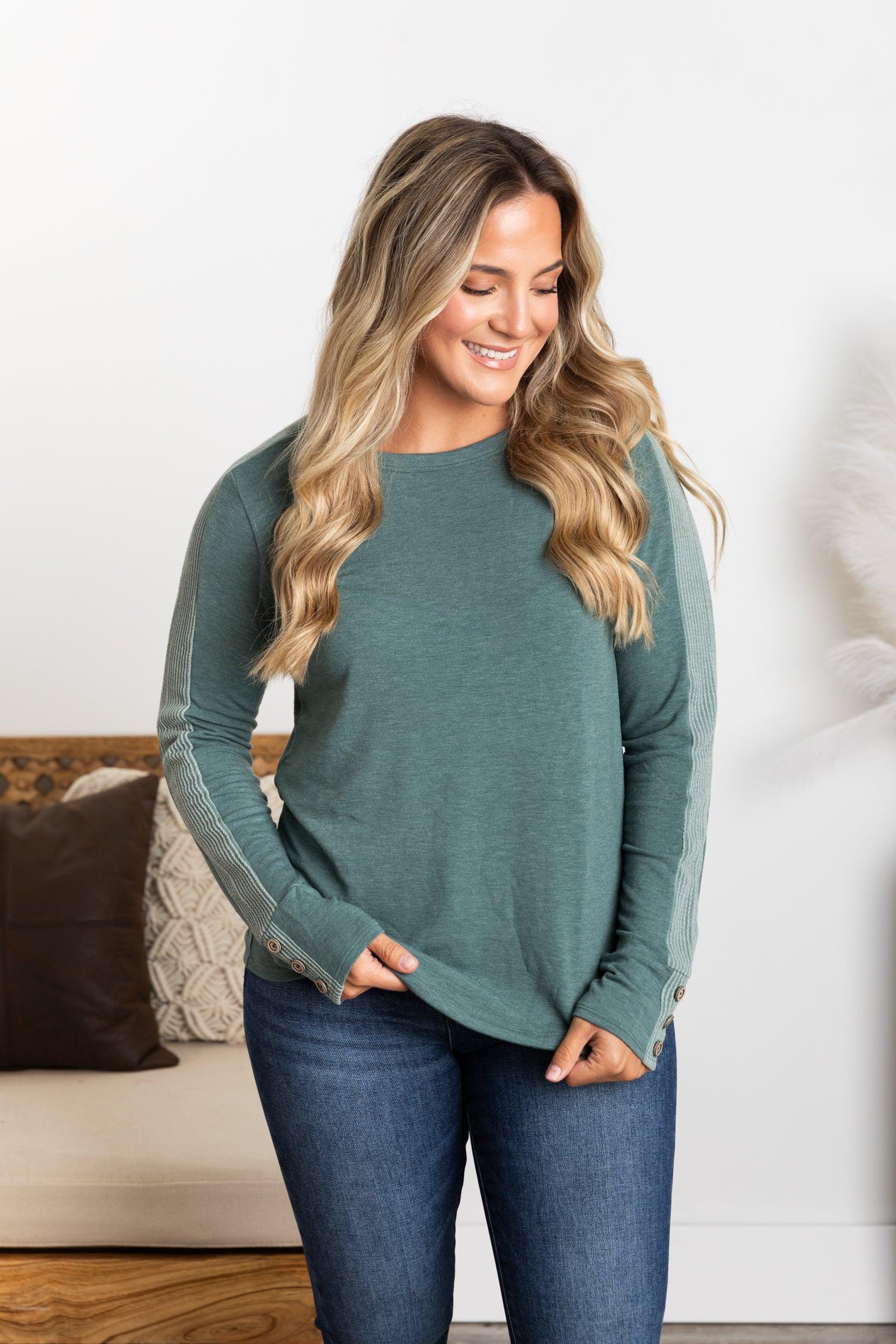Solid Long Sleeve Button Cuff Detail Knit Top Product Image