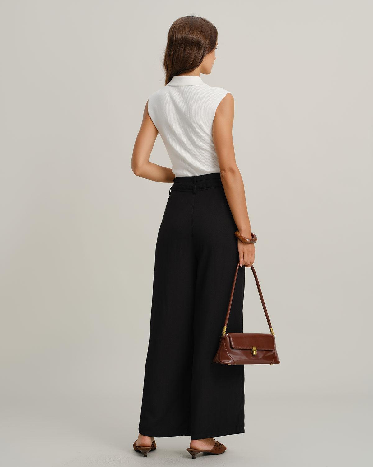Black Ruched Straight Pants Product Image
