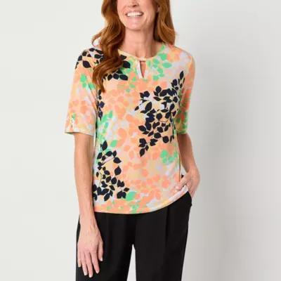 Liz Claiborne Womens Keyhole Neck Elbow Sleeve Blouse Product Image