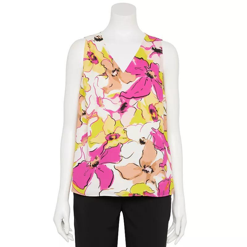 Women's Nine West Adaptive V-Neck Shell Tank Top, Size: Large, Black Glass Floral Product Image