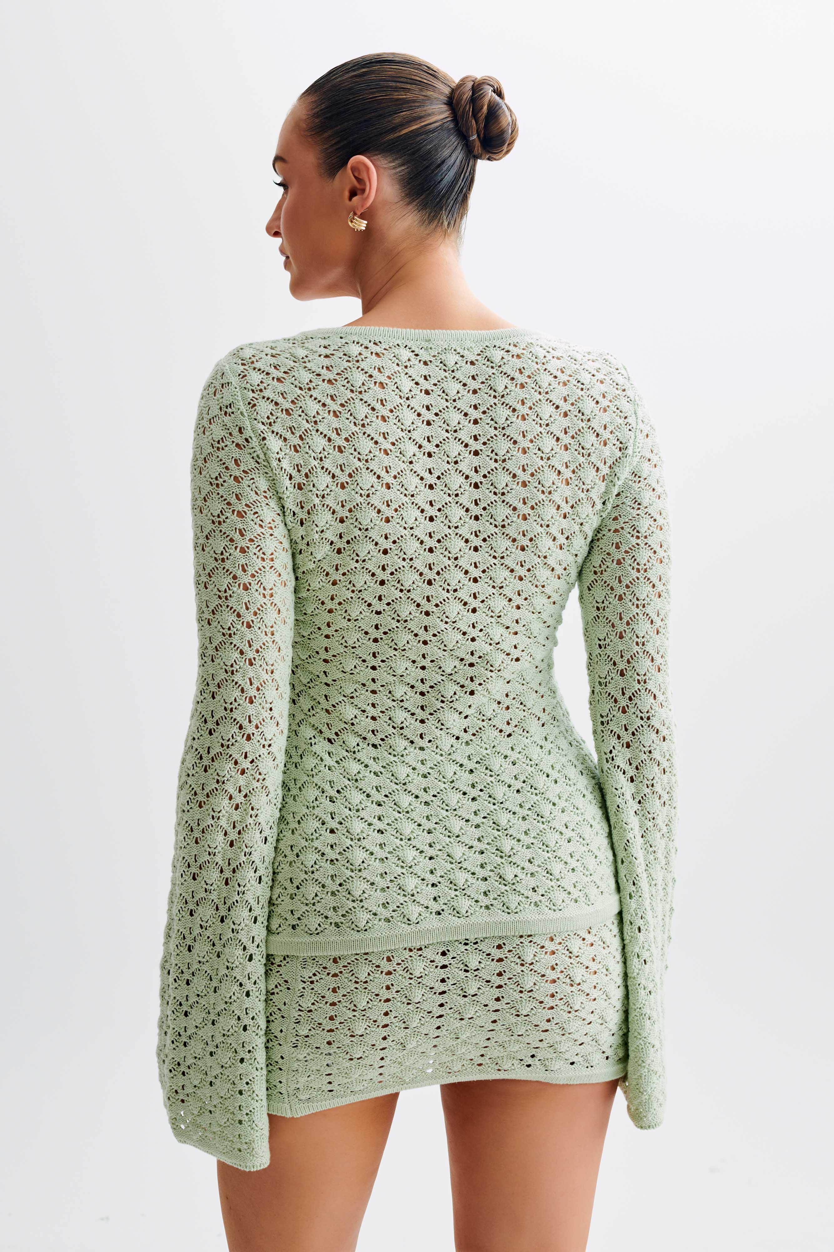 Murphy Long Sleeve Knit Shell Button Cardigan - Pastel Green Product Image