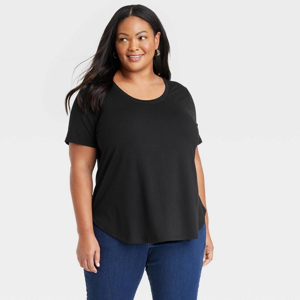 Womens Short Sleeve Relaxed Scoop Neck T-Shirt - Ava & Viv Black 4X Product Image
