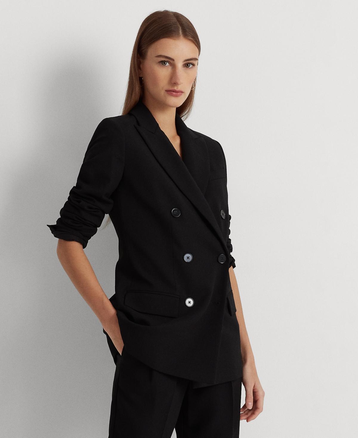 Lauren Ralph Lauren Double Breasted Wool Crepe Notch Lapel Long Sleeve Blazer Product Image