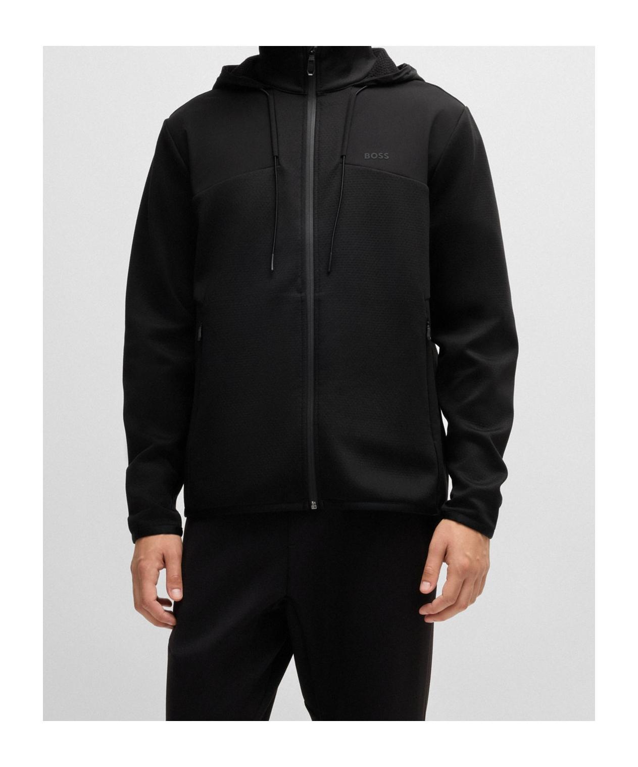 HUGO BOSS Zippered Hooded Sweatshirt In Black Product Image