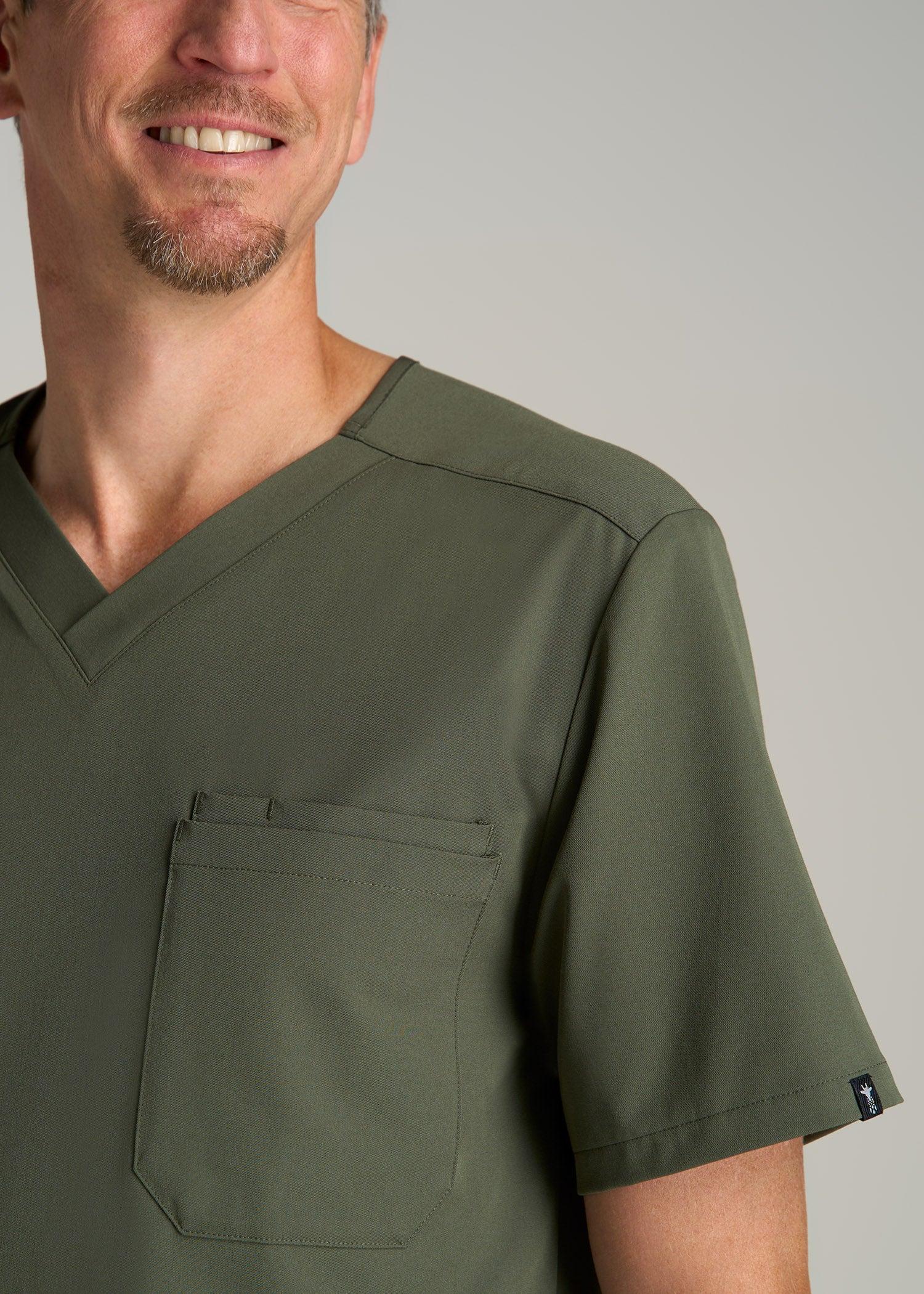 Short-Sleeve V-Neck Scrub Top for Tall Men in Clover Green Product Image