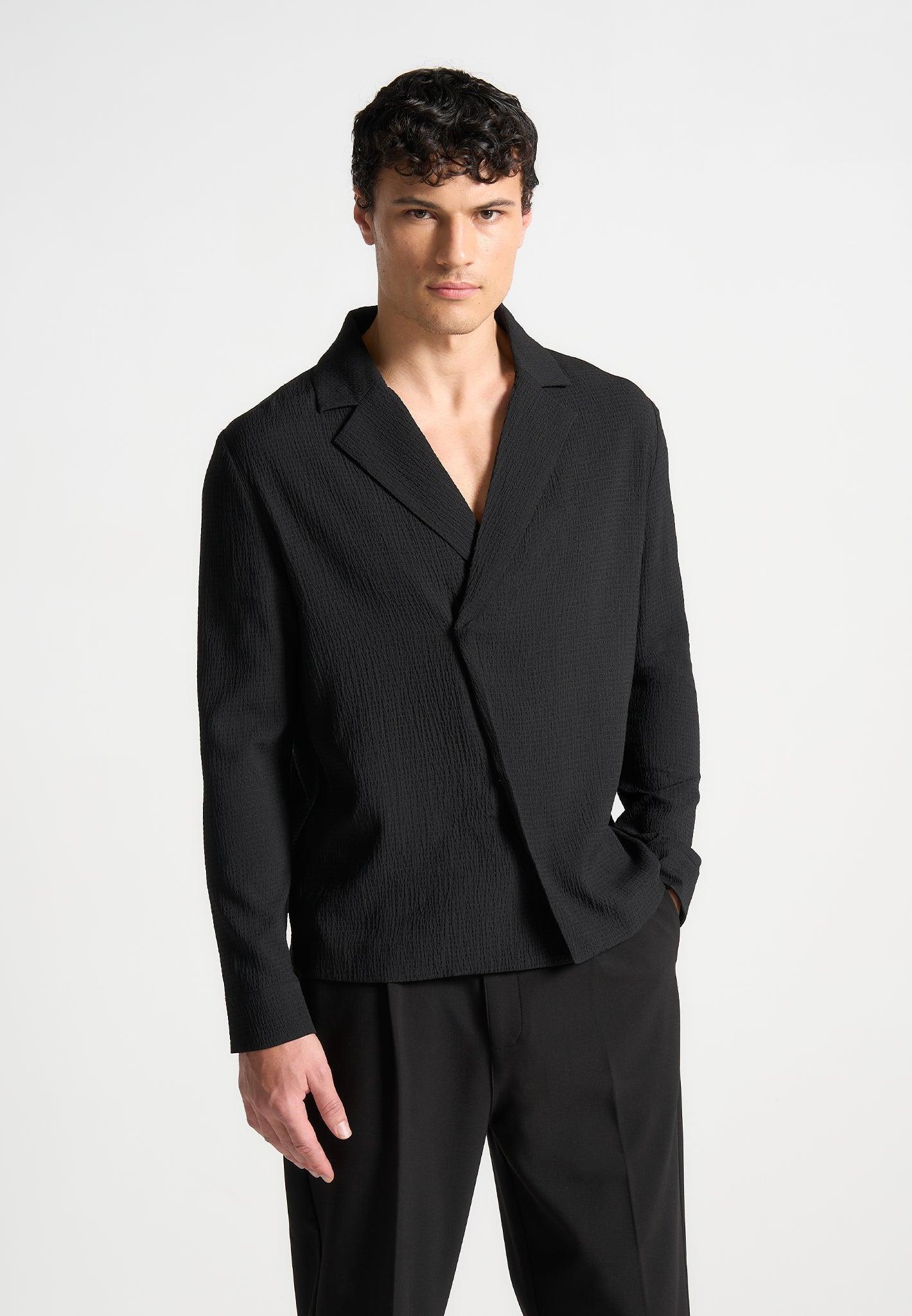 Seersucker Double Breasted Overshirt - Black Male Product Image