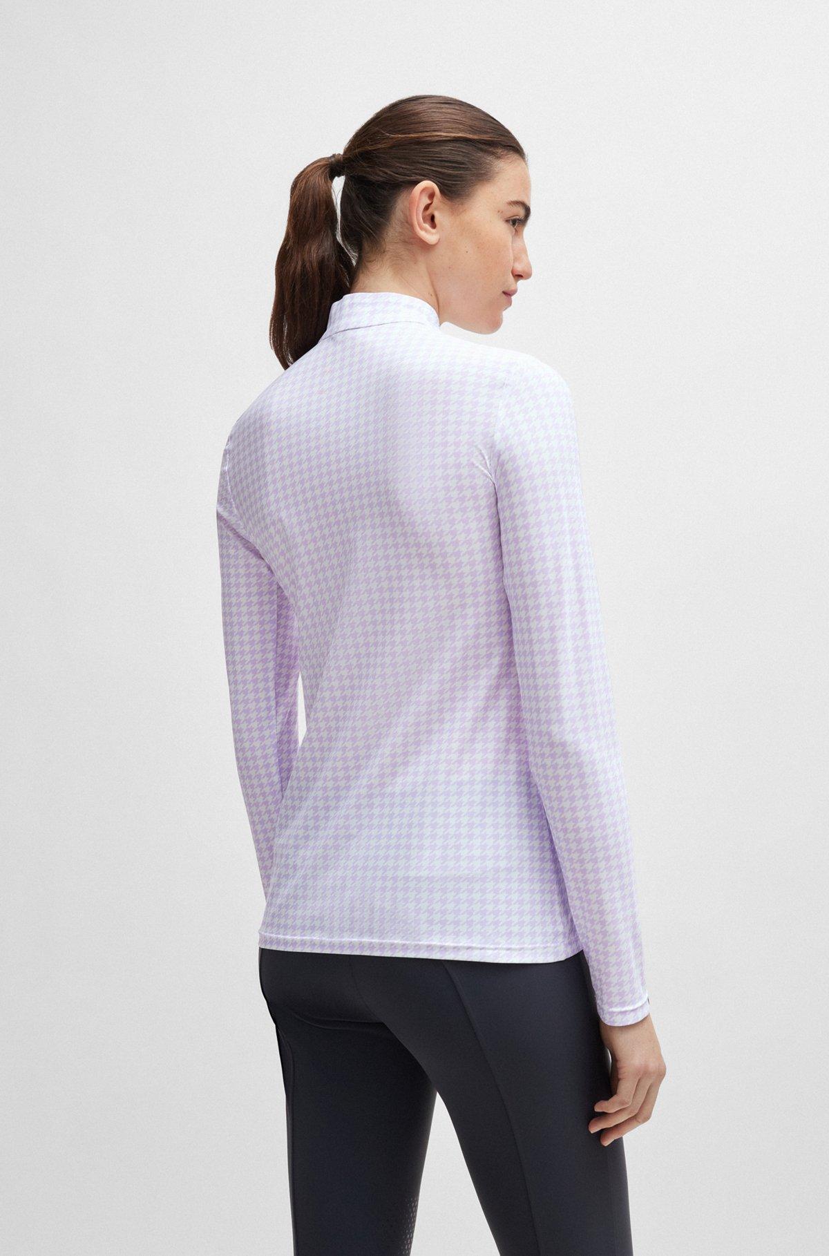 BOSS - Equestrian zip-neck training top in breathable stretch fabric - Light Purple Product Image