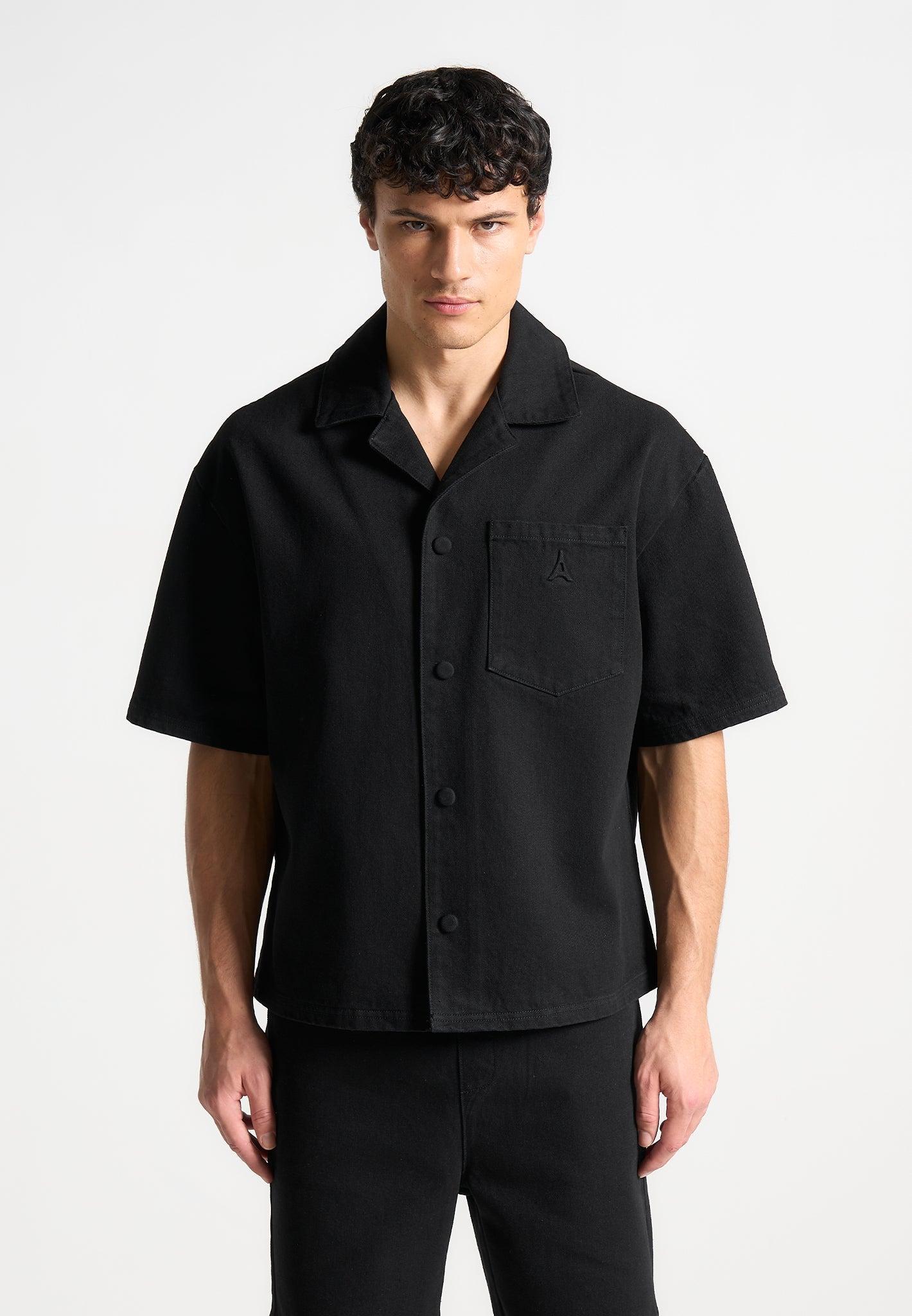 Boxy Denim Revere Shirt - Black Male Product Image