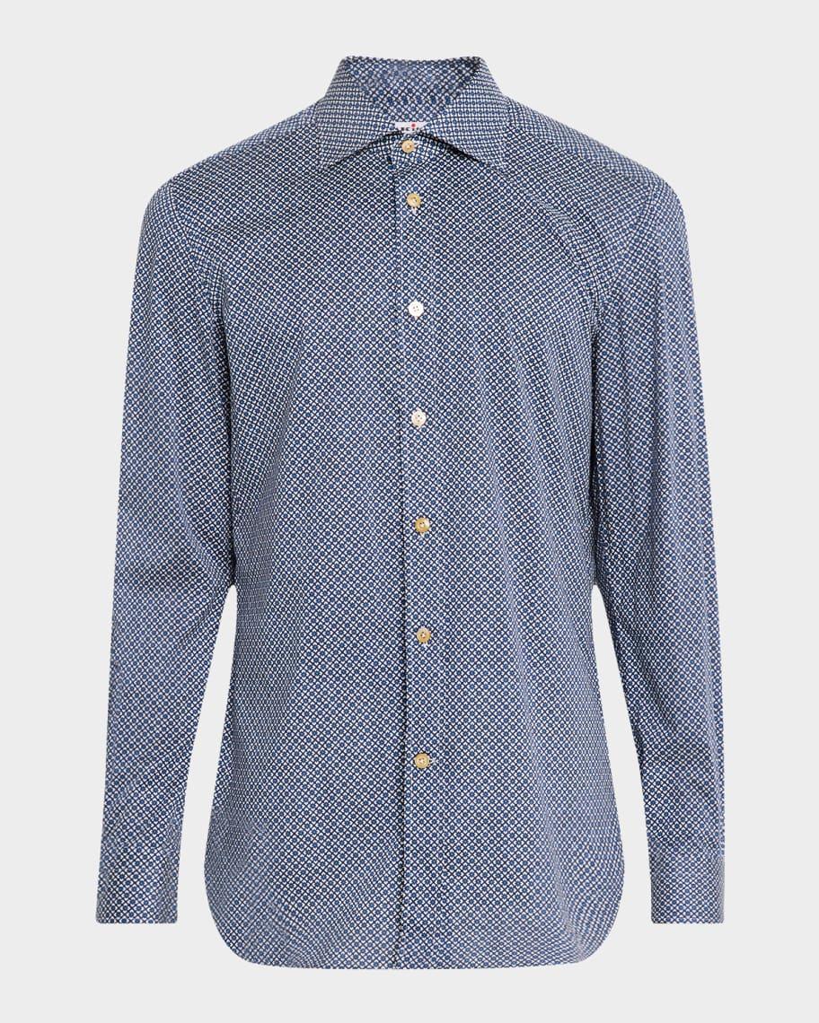 Mens Cotton Geometric Floral Sport Shirt Product Image