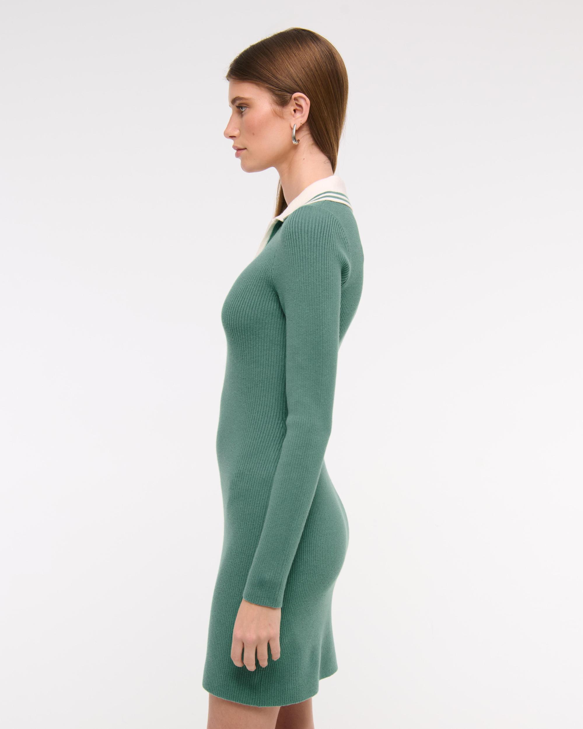 Long-Sleeve Half-Zip Mini Sweater Dress Product Image