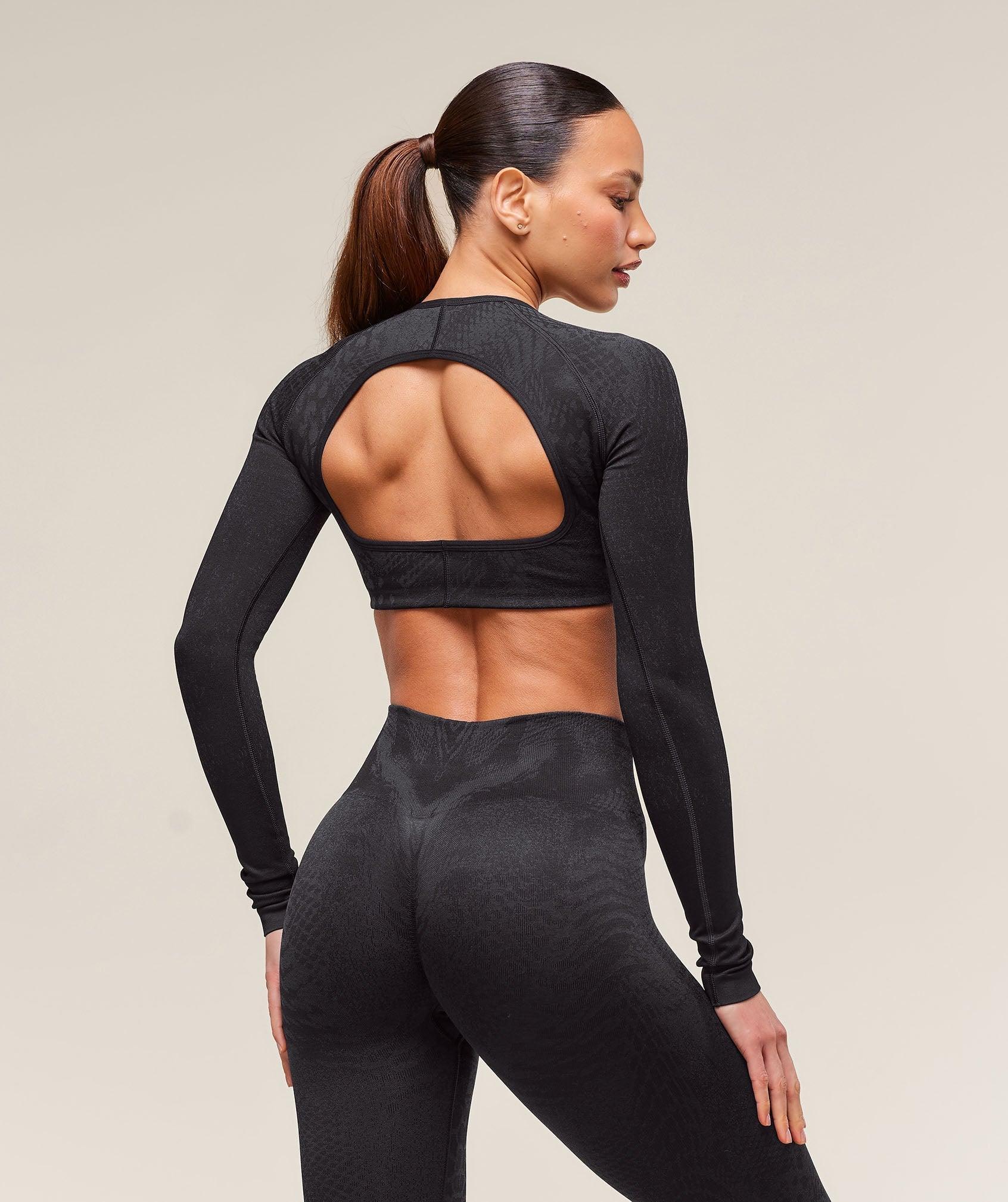 Gymshark Adapt X Whitney Animal Seamless Long Sleeve Top - Black/Asphalt Grey Female Product Image