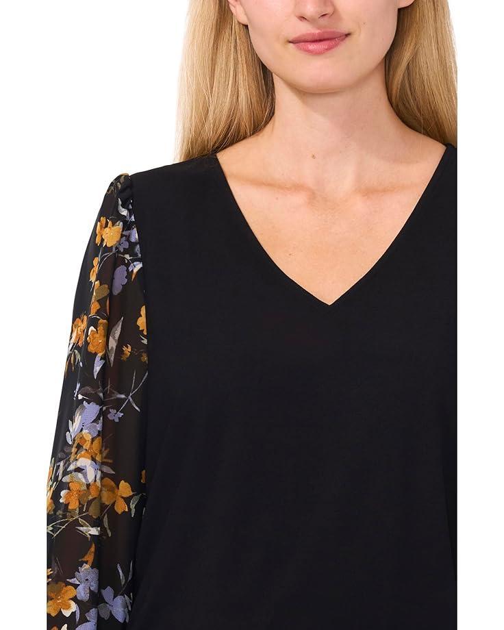 3/4 Sleeve Ruffled V-Neck Blouse Product Image