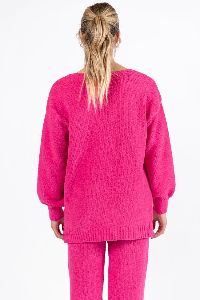 Cozy For Keeps Hot Pink V-Neck Sweater SALE Product Image