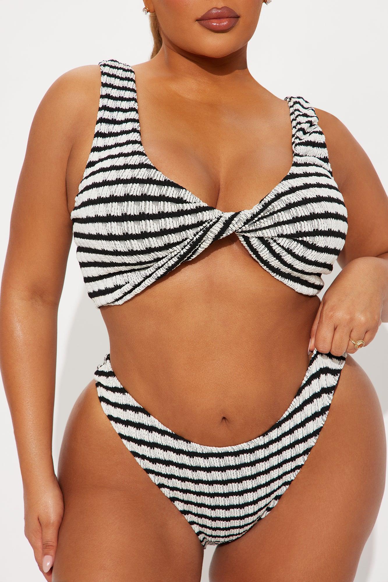 Amber Twist Textured Stripe 2 Piece Bikini - Black/White Product Image