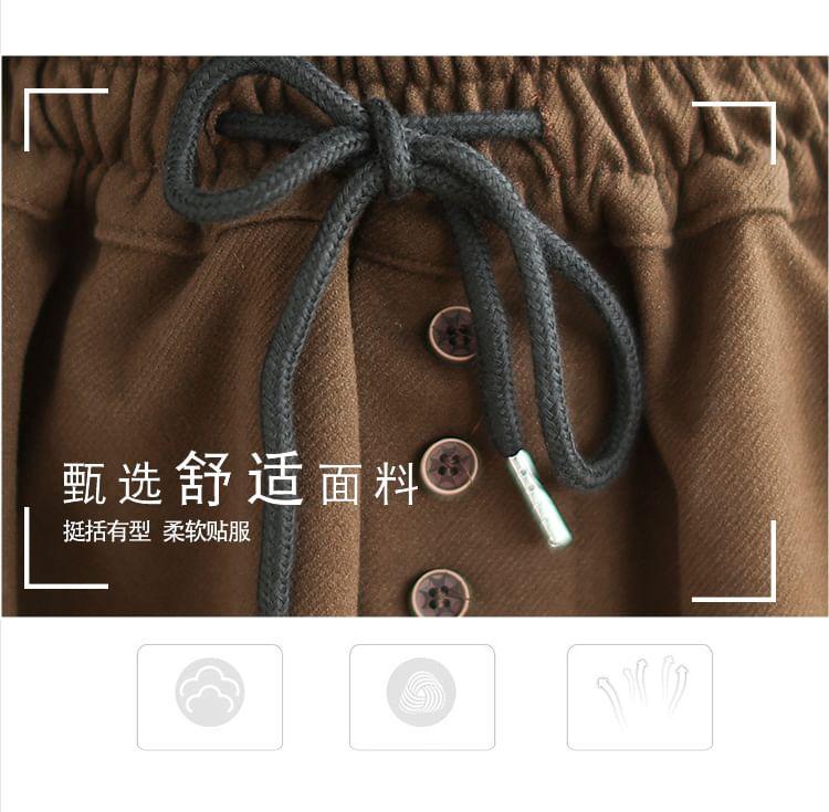 Drawstring Waist Plain Midi A-Line Skirt Product Image
