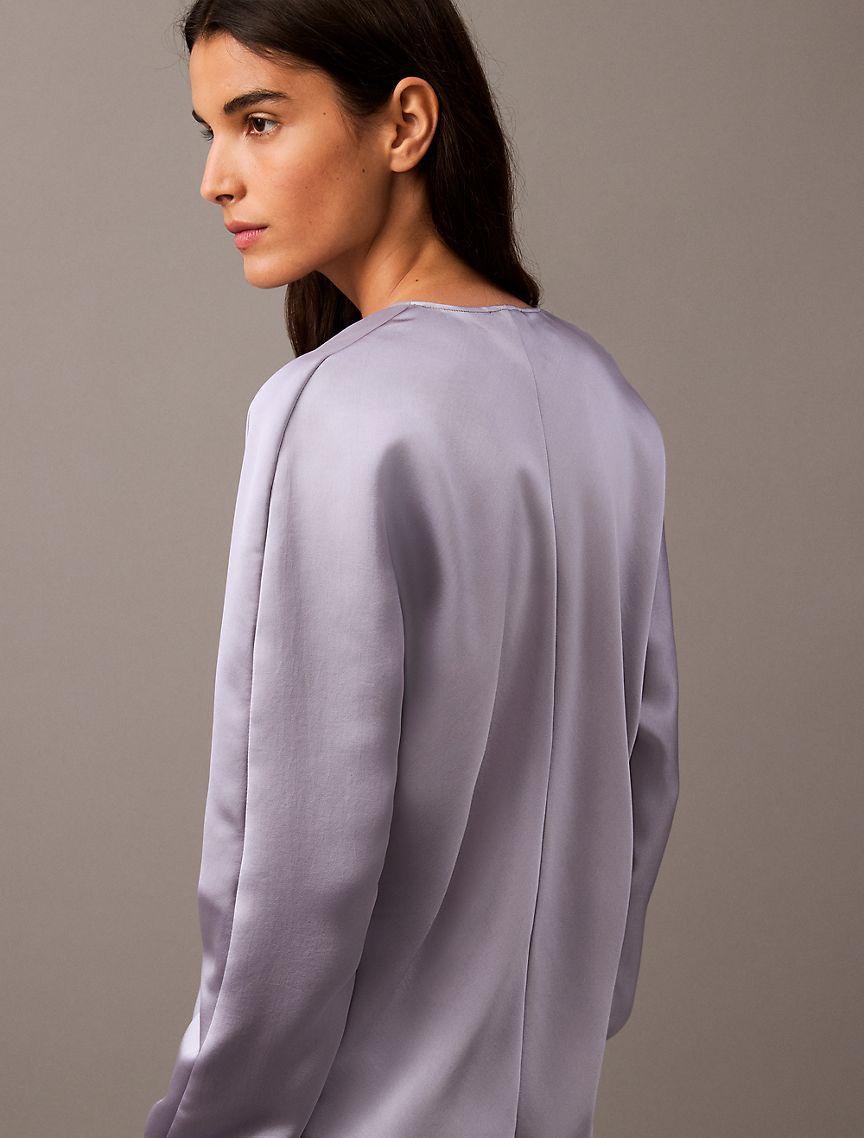 Calvin Klein Women's Satin V-Neck Blouse - Purple - XS Product Image