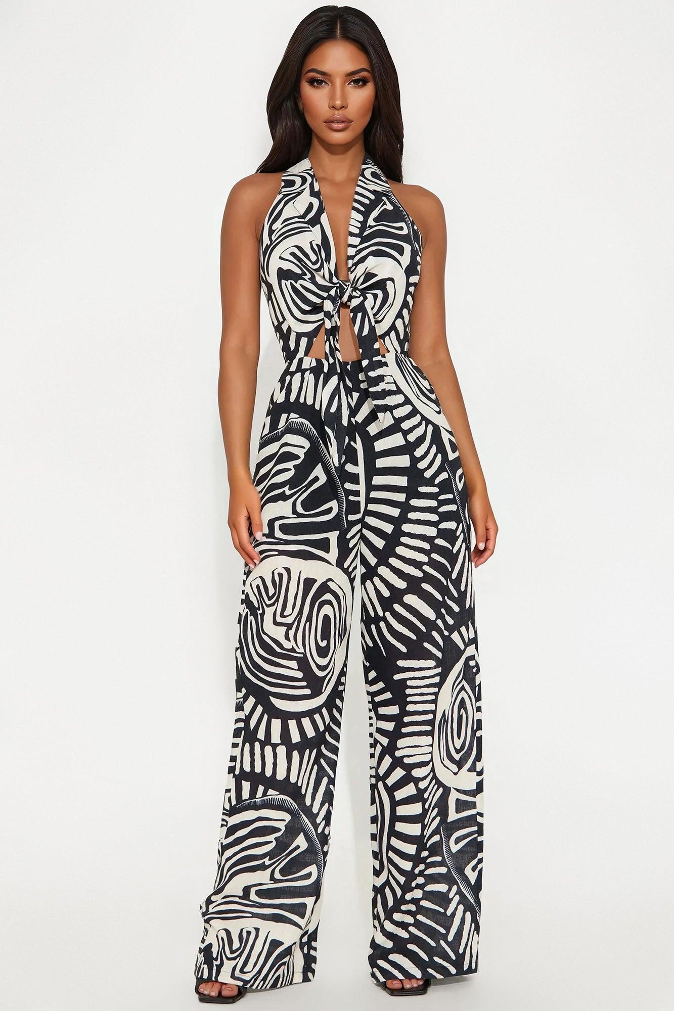 Sign From Above Printed Linen Halter Jumpsuit - Black/combo Product Image