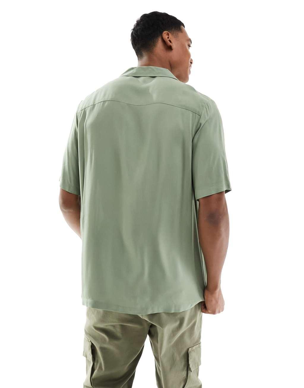 ASOS DESIGN relaxed fit viscose shirt with revere collar Product Image