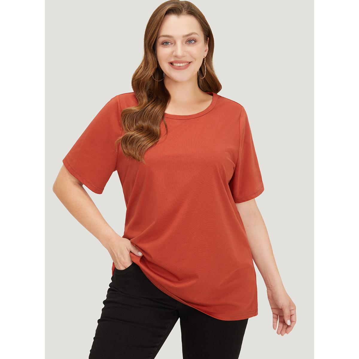 Plus Size UltraCool Solid Sleeve T-shirt Rust Women Basics Plain Round Neck Dailywear T-shirts BloomChic 26/4X Product Image