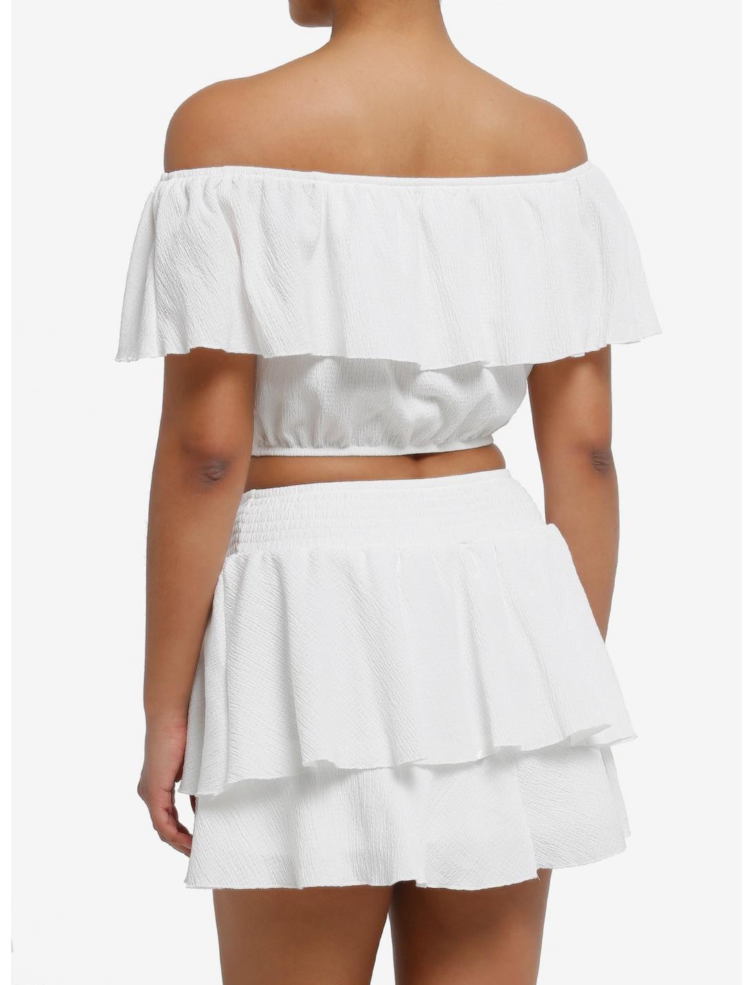 Ivory Tiered Crop Top & Mini Skirt Set Product Image