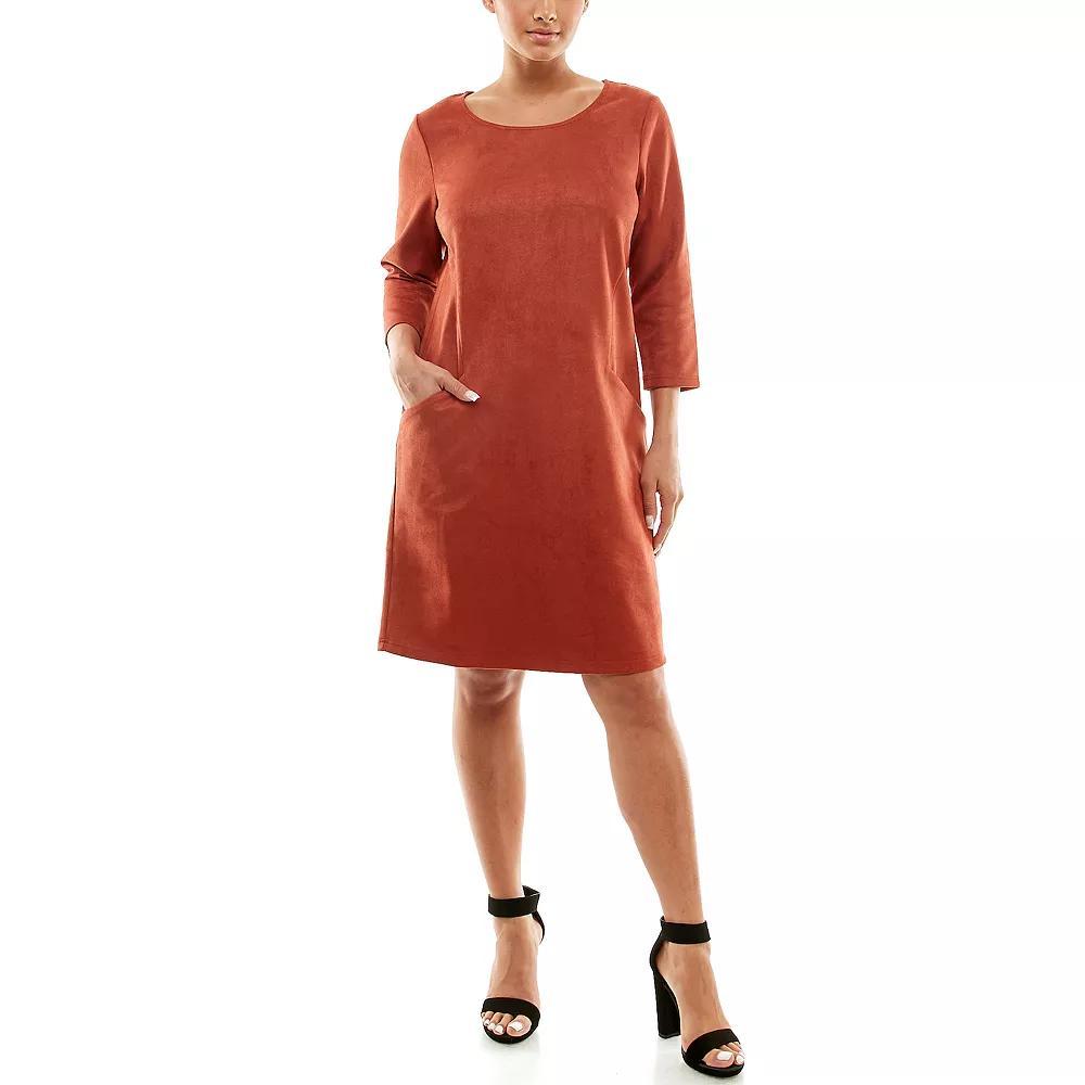 Women's Nina Leonard Jewelneck Three Quarter Sleeve Trapeze Dress, Size: Large, Red Product Image