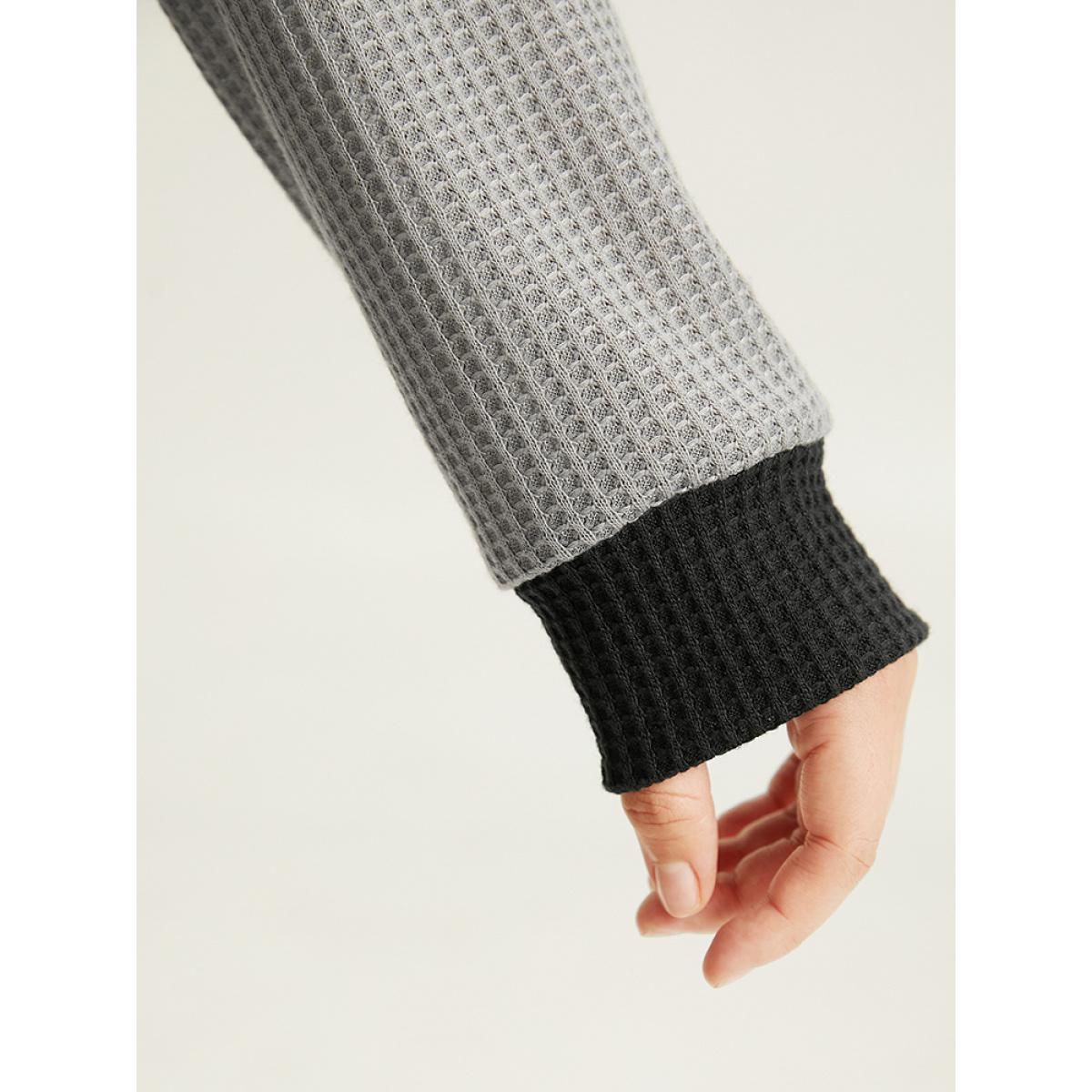 Plus Size Waffle Knit Colorblock Contrast Stitch Sweatshirt Women Black Casual Elastic cuffs Round Neck Dailywear Sweatshirts BloomChic 14-16/1X Product Image